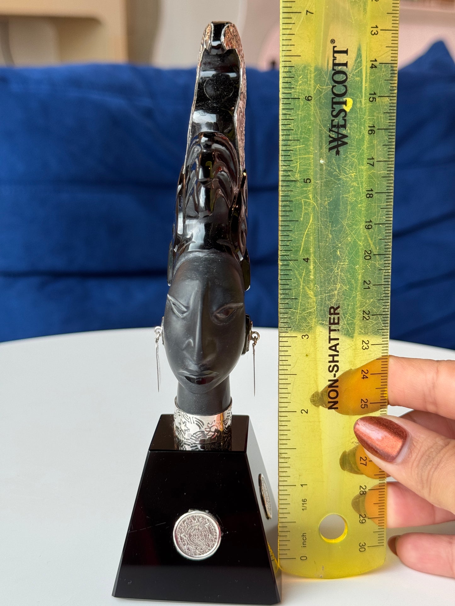 Pakal the Great Obsidian Sculpture | Mayan Sculpture | 95% silver