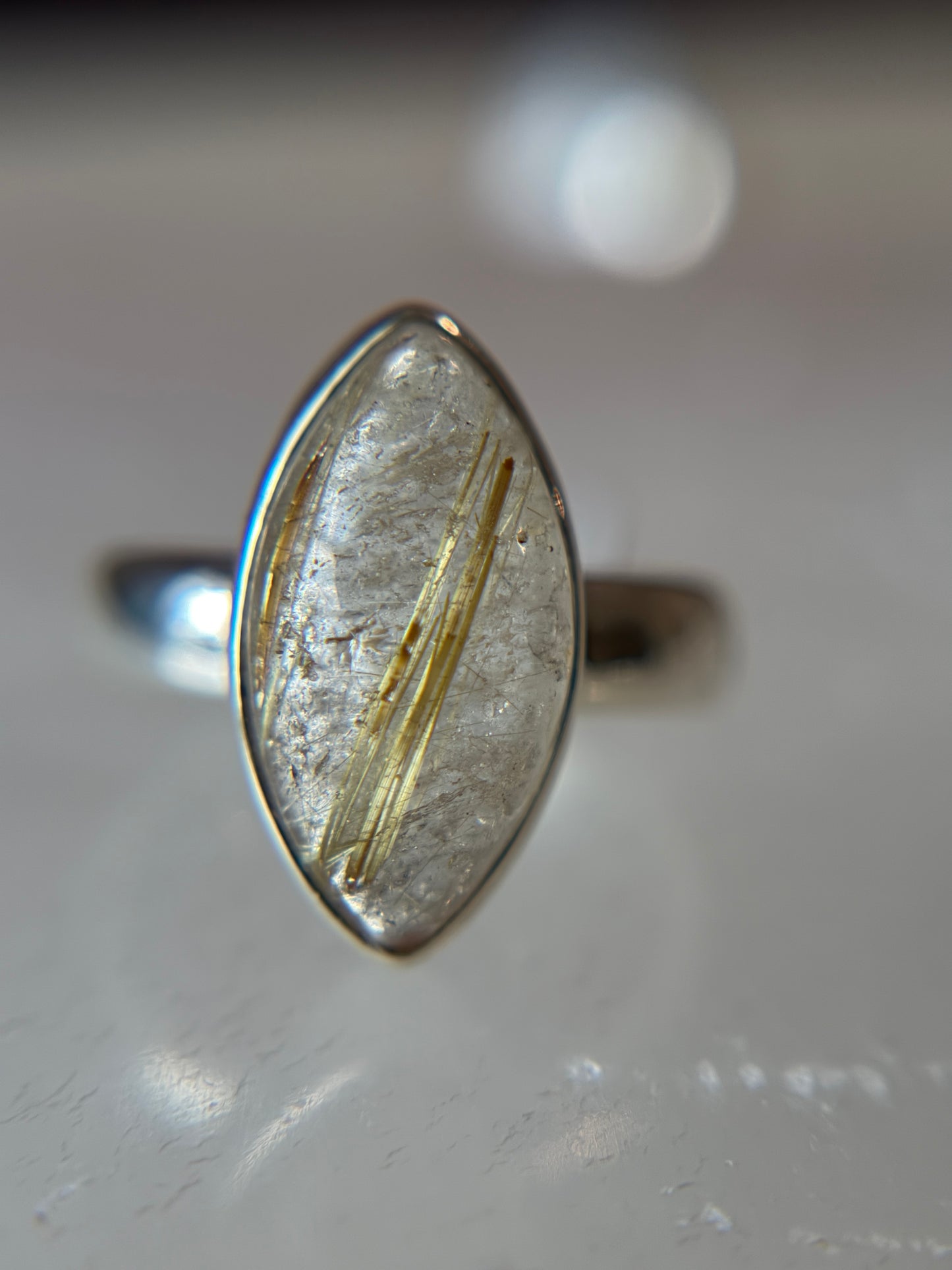 Gold Rutilated Quartz Ring Size 5 Sterling Silver