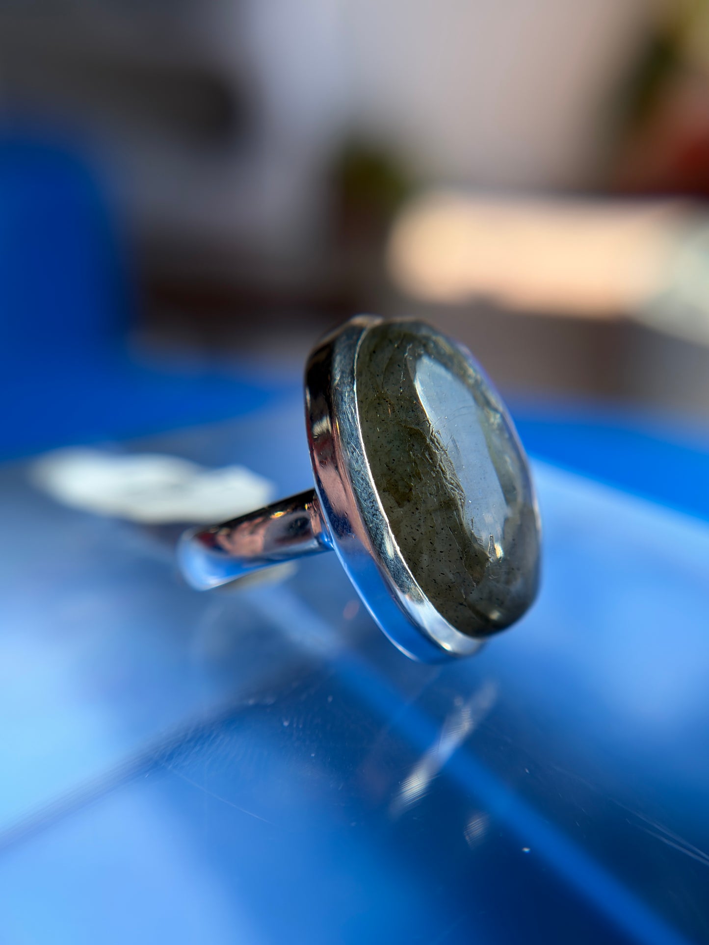 Blue Fire Labradorite Ring Size 4 Sterling Silver
