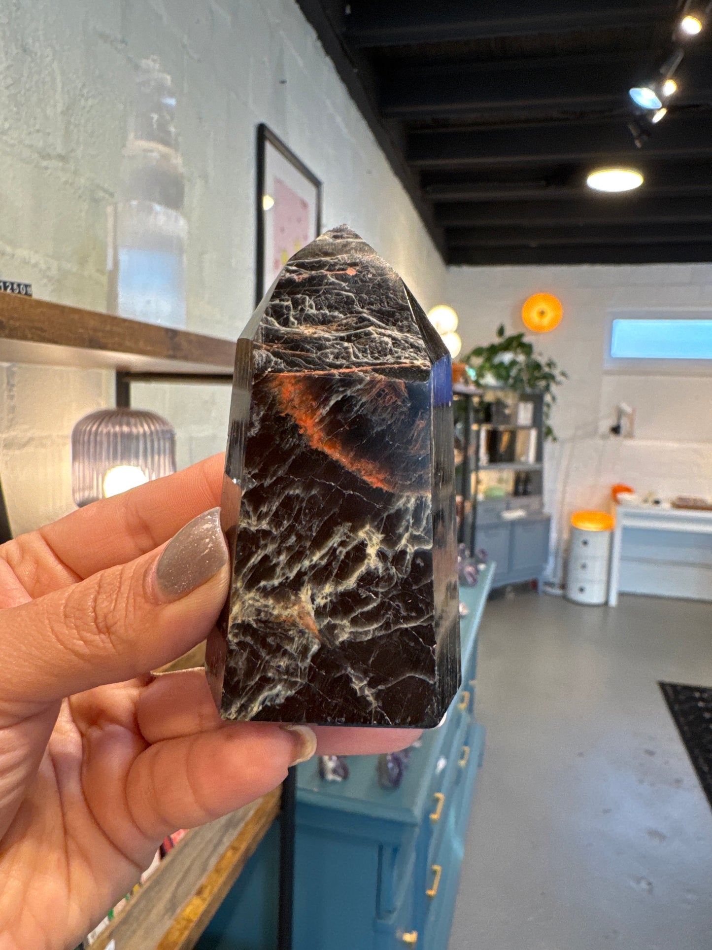 Black Tourmaline Tower with Red Jasper #1
