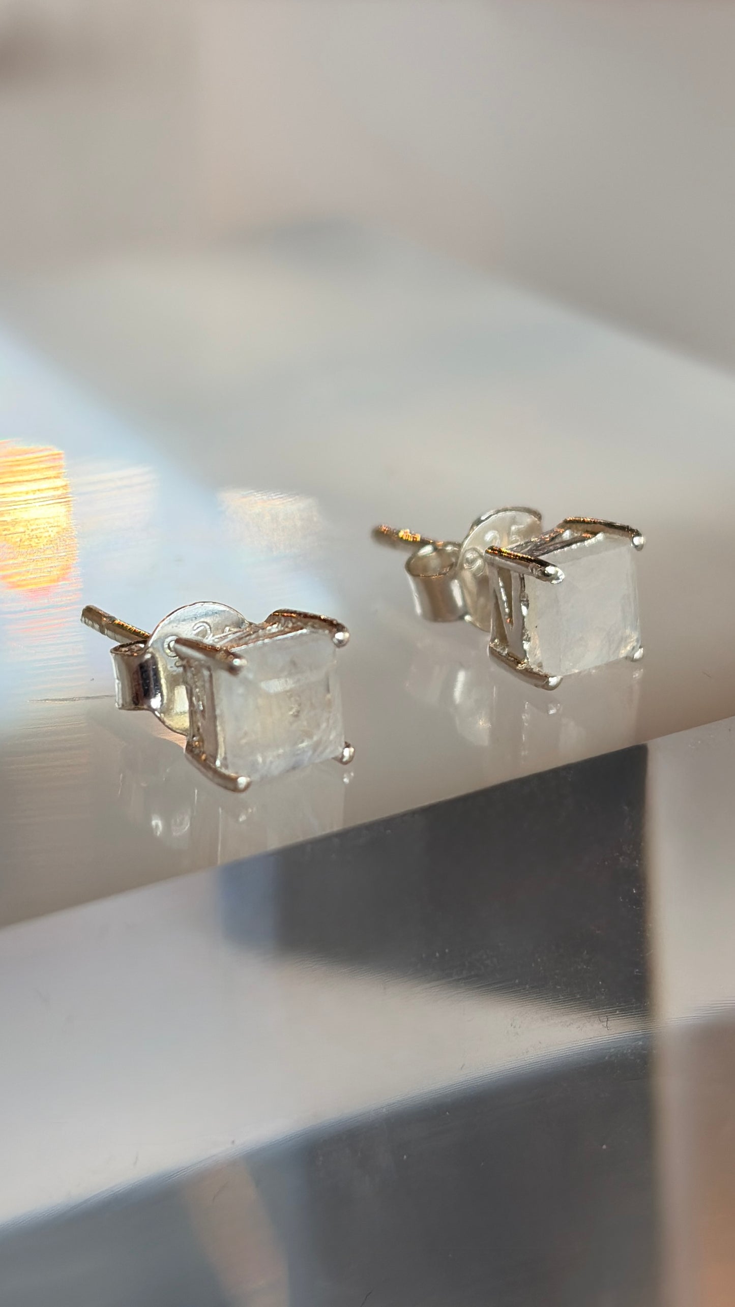 Sterling Silver Rainbow Moonstone Stud Earrings