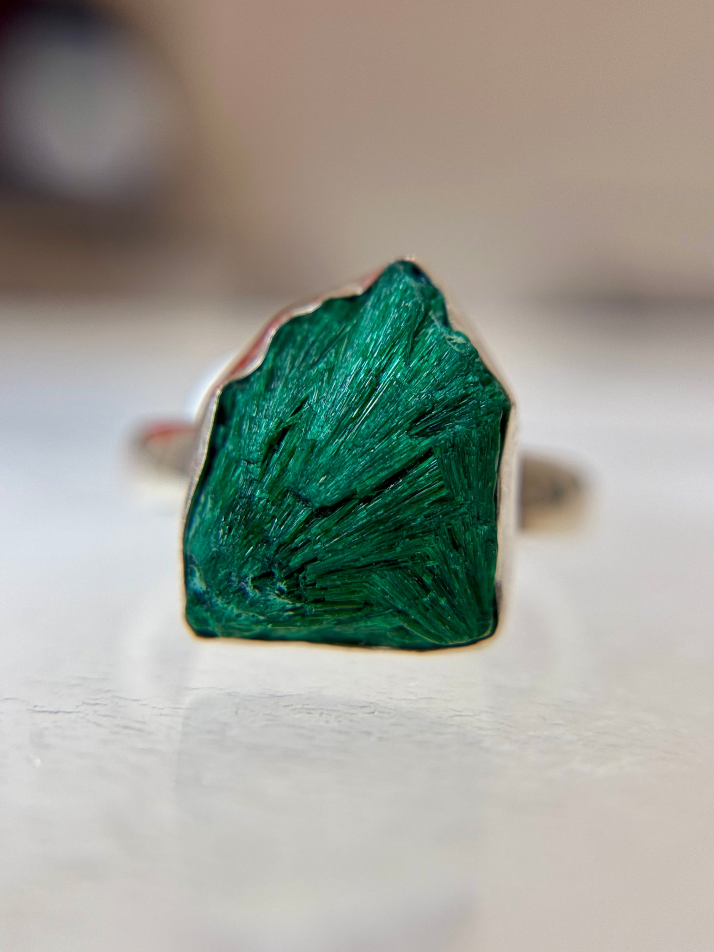 Malachite Druzy Sterling Silver Ring Size 9