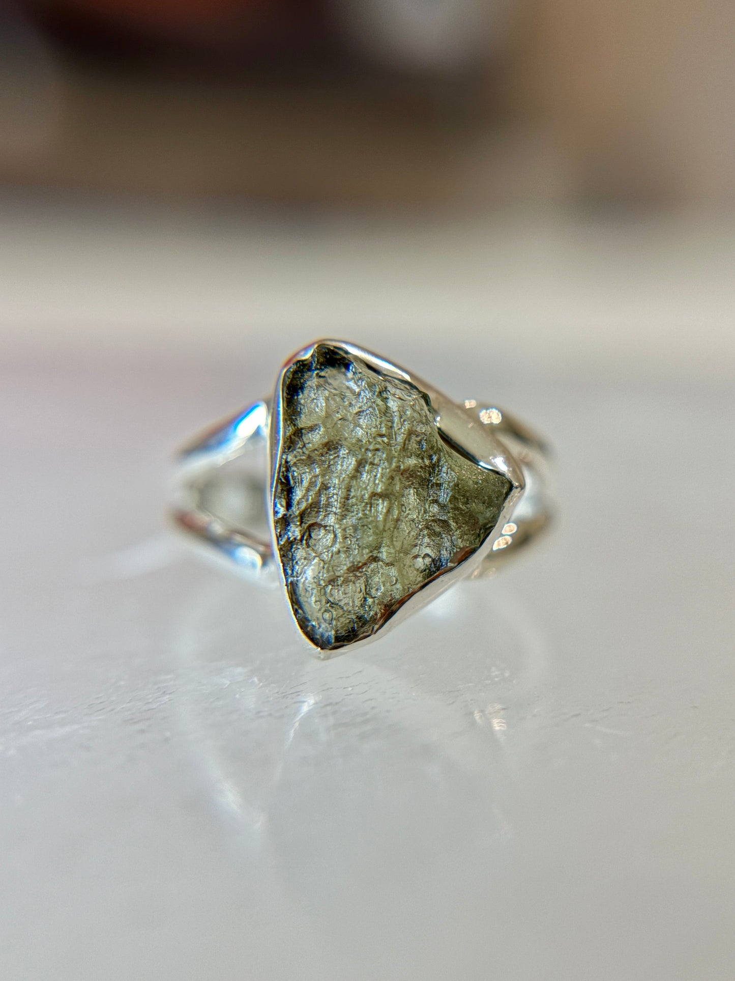 Moldavite Sterling Silver Ring Size 5