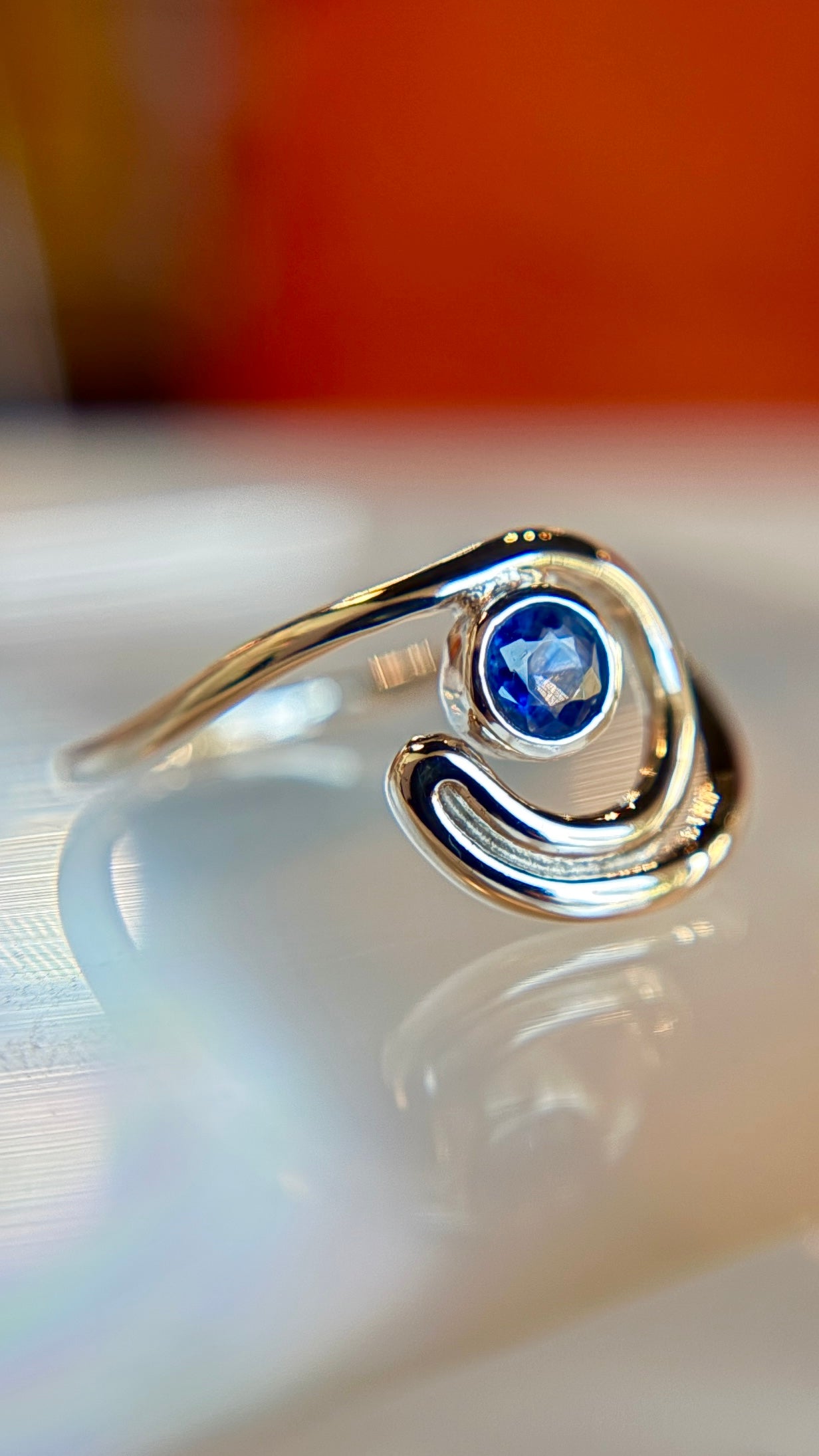 Sterling Silver Blue Kyanite Wave Ring Size 9