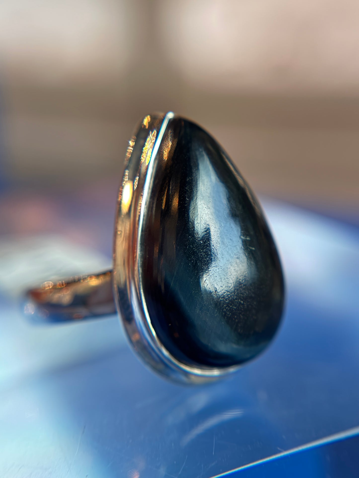 Blue Tiger’s Eye Ring Size 7 Sterling Silver