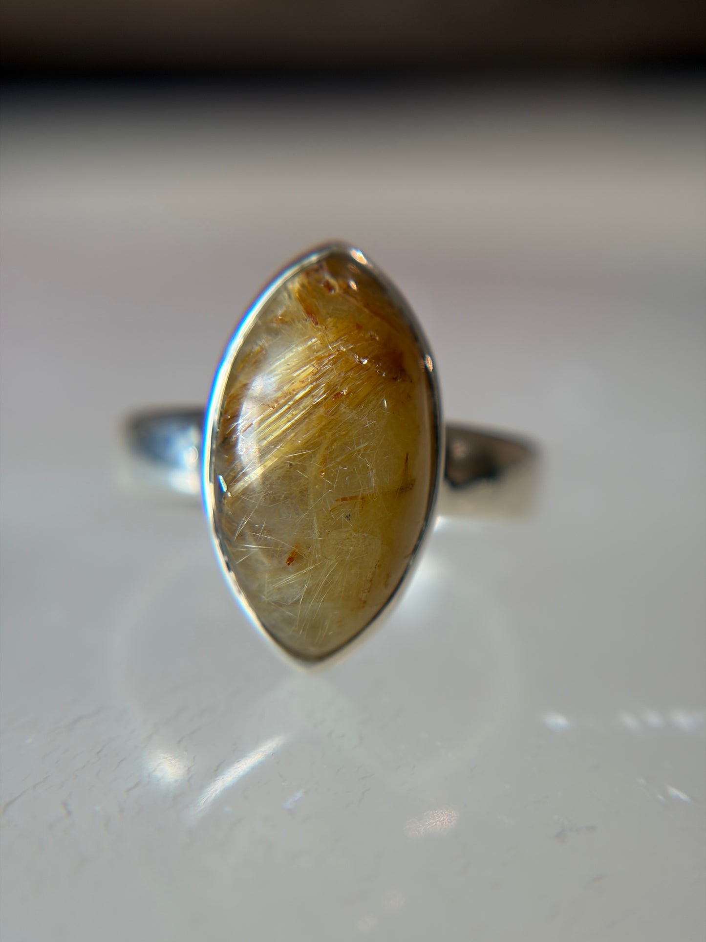 Gold Rutilated Quartz Ring Size 6 Sterling Silver