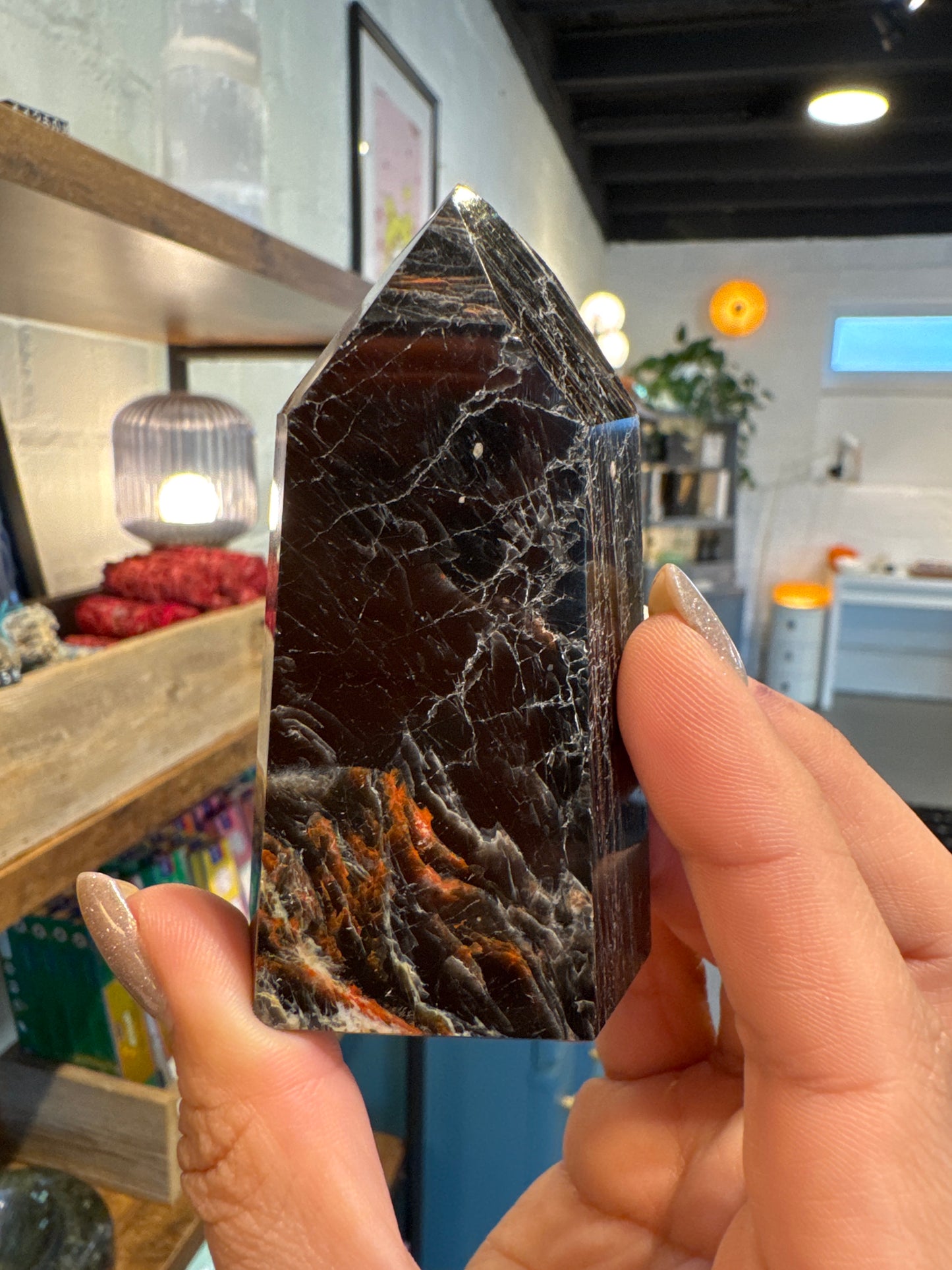 Black Tourmaline Tower with Red Jasper #1