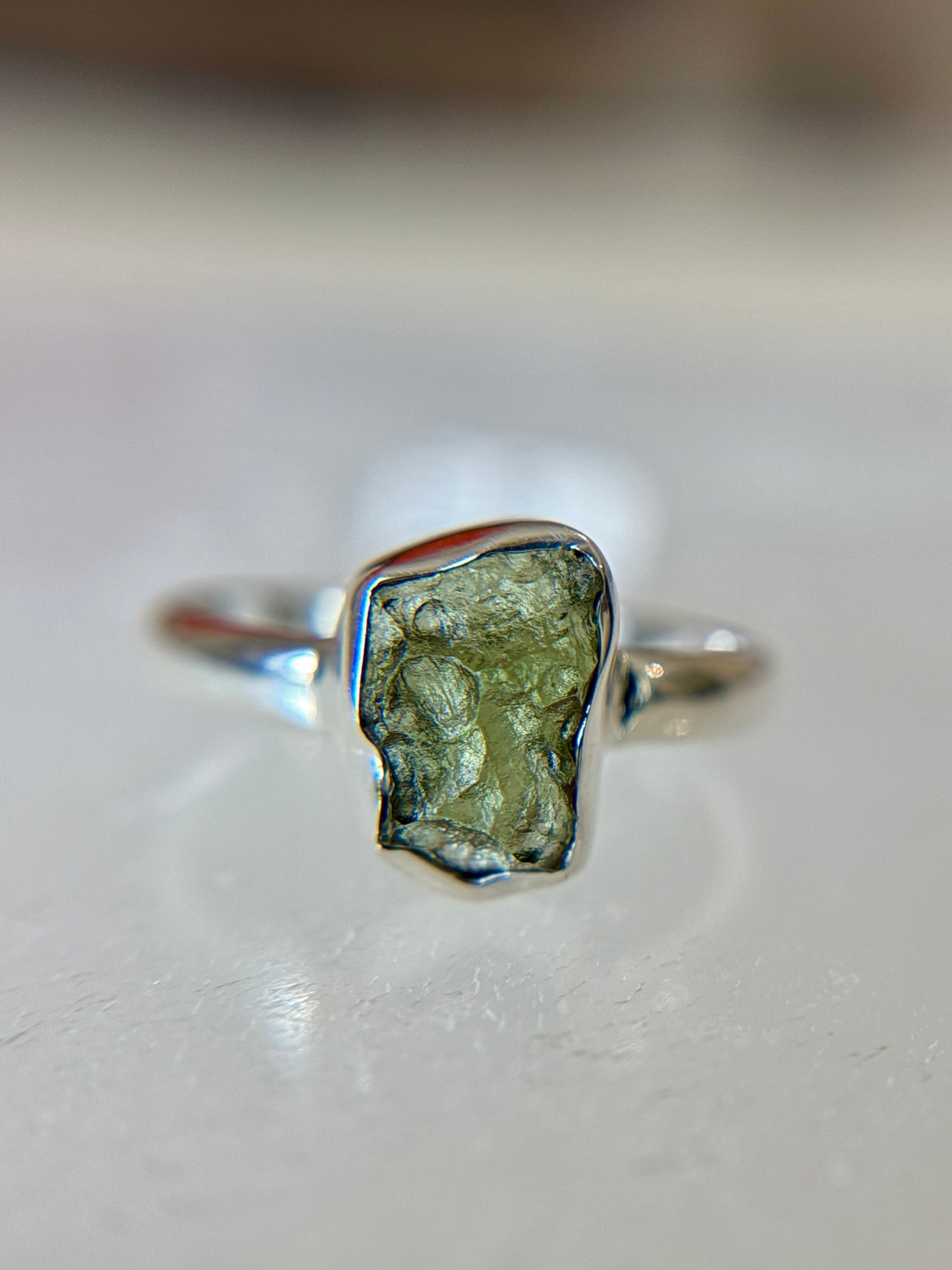 Moldavite Sterling Silver Ring Size 5