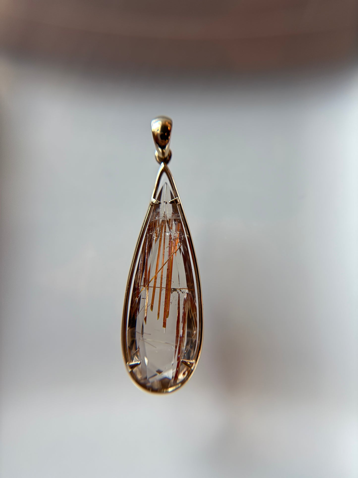 14k Solid Gold Red Rutile Quartz Necklace Pendant