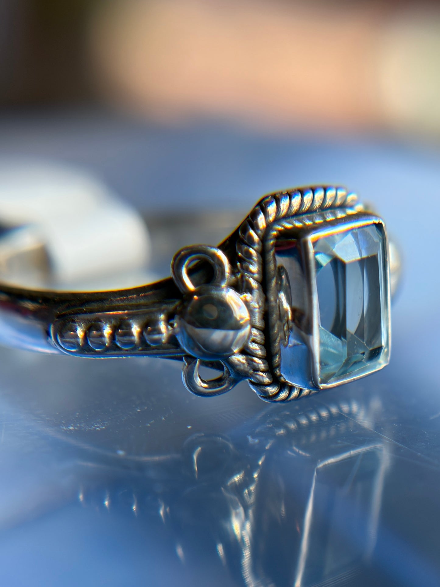 Blue Topaz Ring Size 9 Sterling Silver
