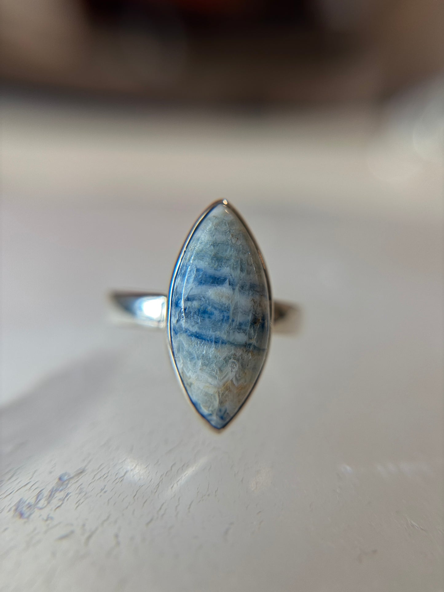Blue Scheelite Ring Size 8 Sterling Silver