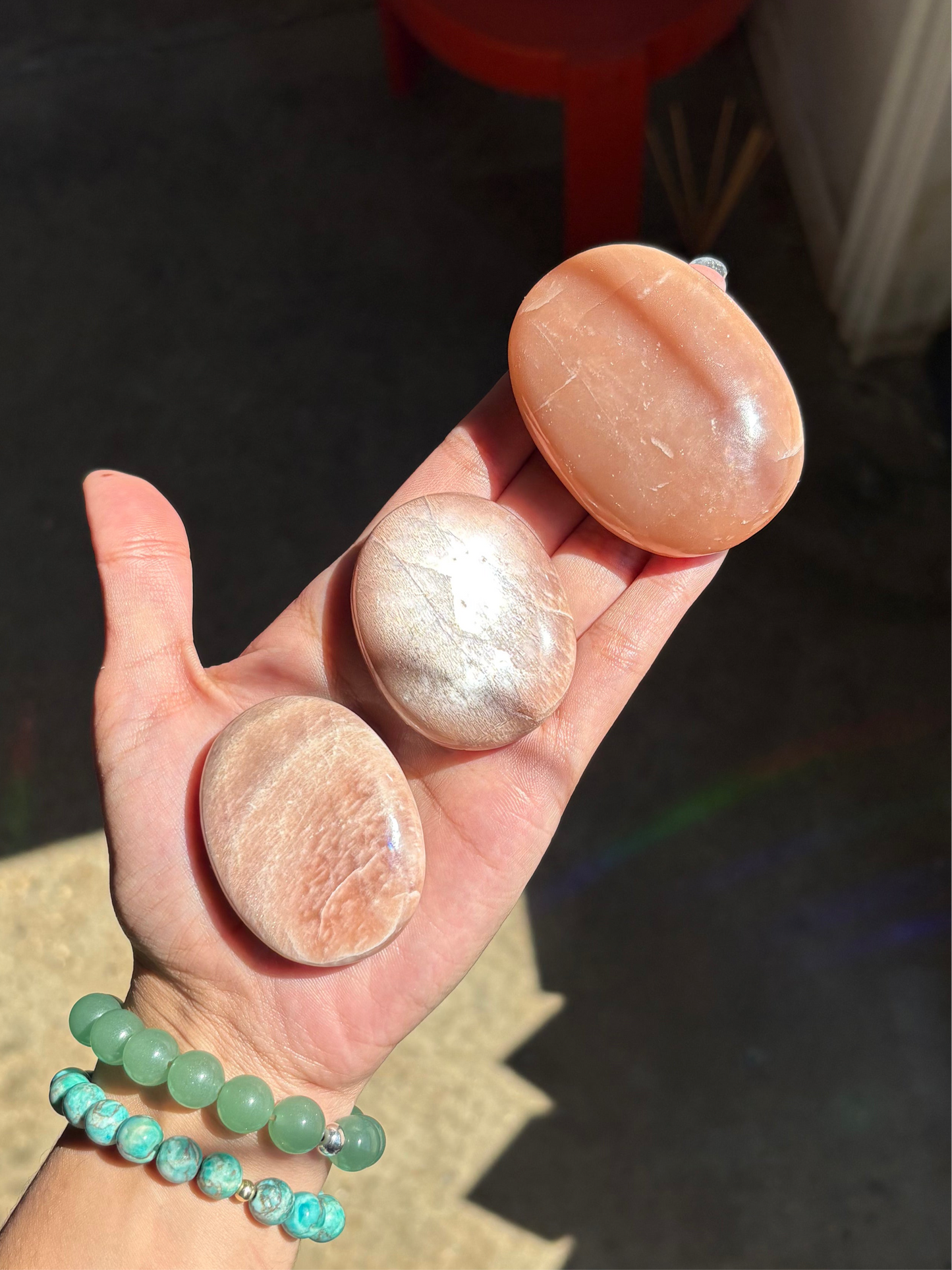 Sun & Peach Moonstone Palm Stone