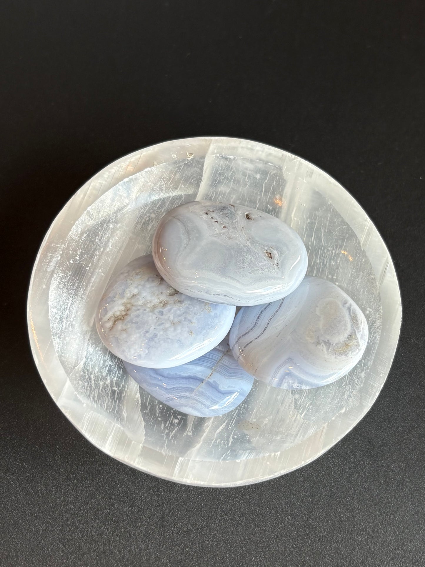 Blue Lace Agate Palm Stone