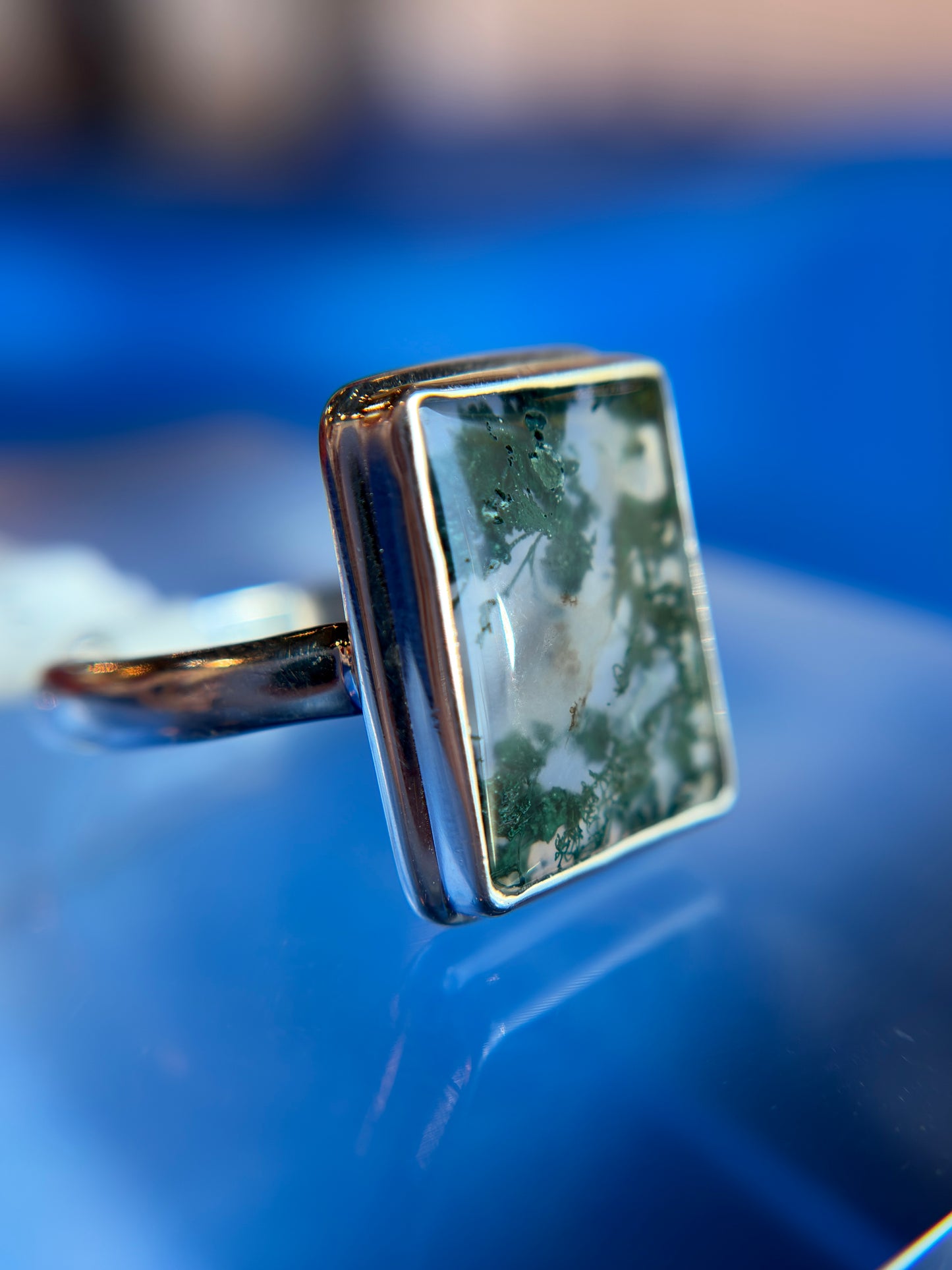 Moss Agate Ring Size 10 Sterling Silver
