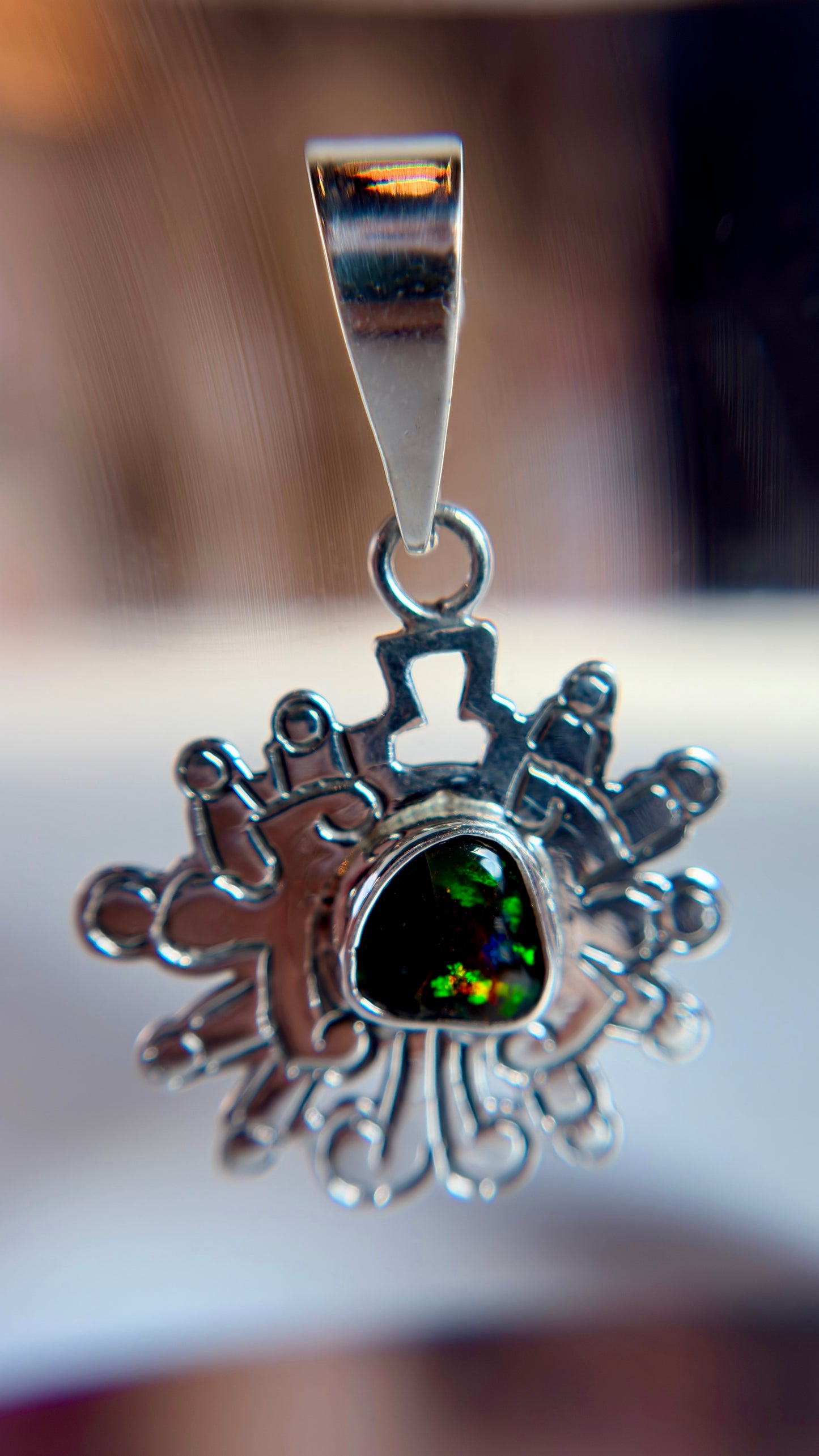 Black Opal Necklace Pendant - .925 Silver