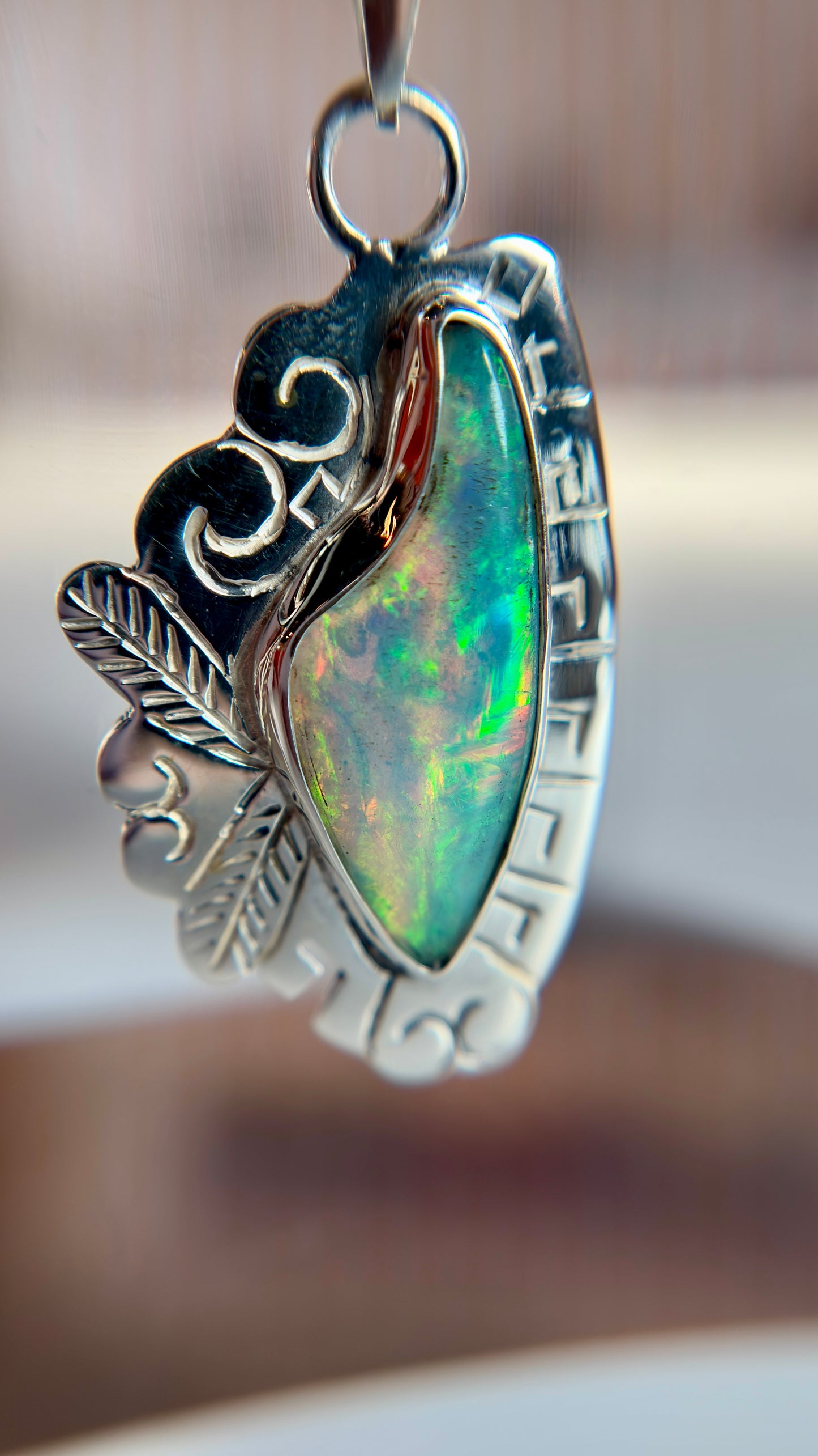 Mexican Opal Necklace Pendant - Sterling Silver .925