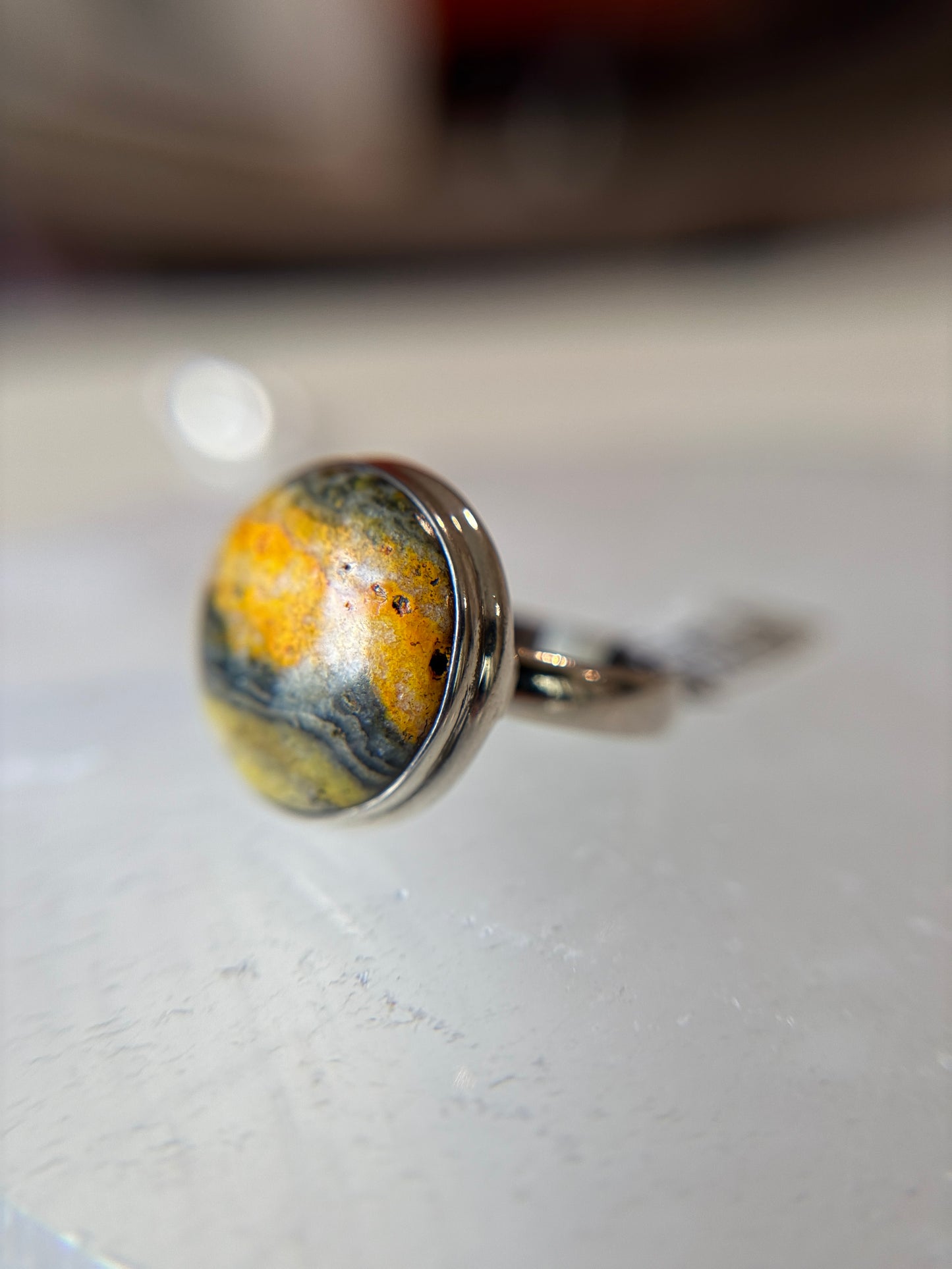 Bumblebee Jasper Ring Size 9 Sterling Silver