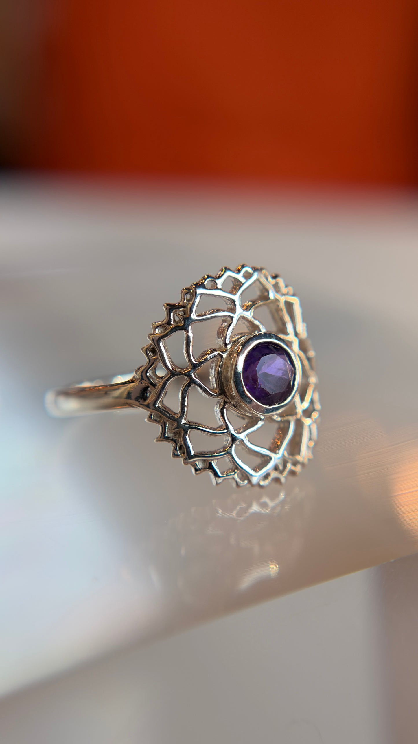 Crown Chakra Amethyst Ring Size 6