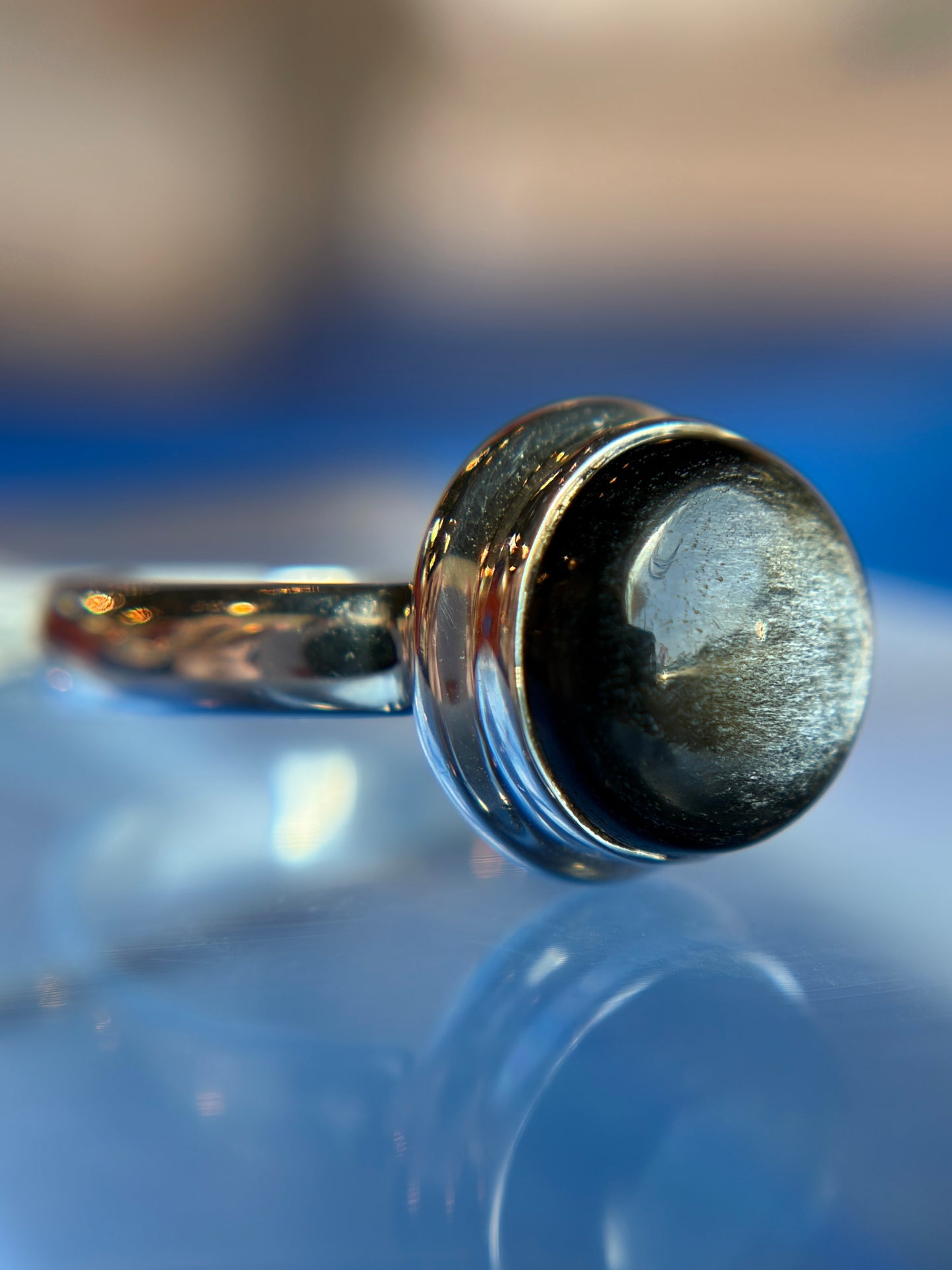 Silver Obsidian Ring Size 6 Sterling Silver
