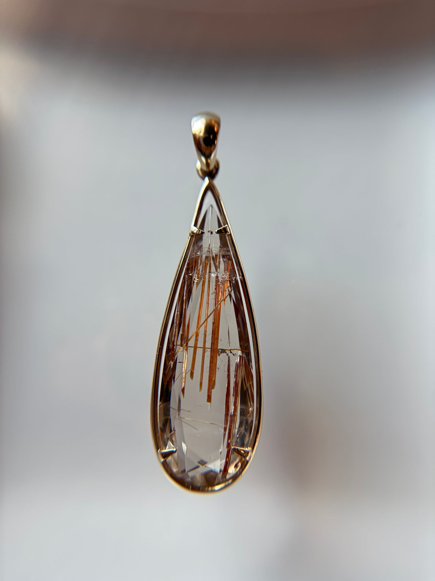 14k Solid Gold Red Rutile Quartz Necklace Pendant