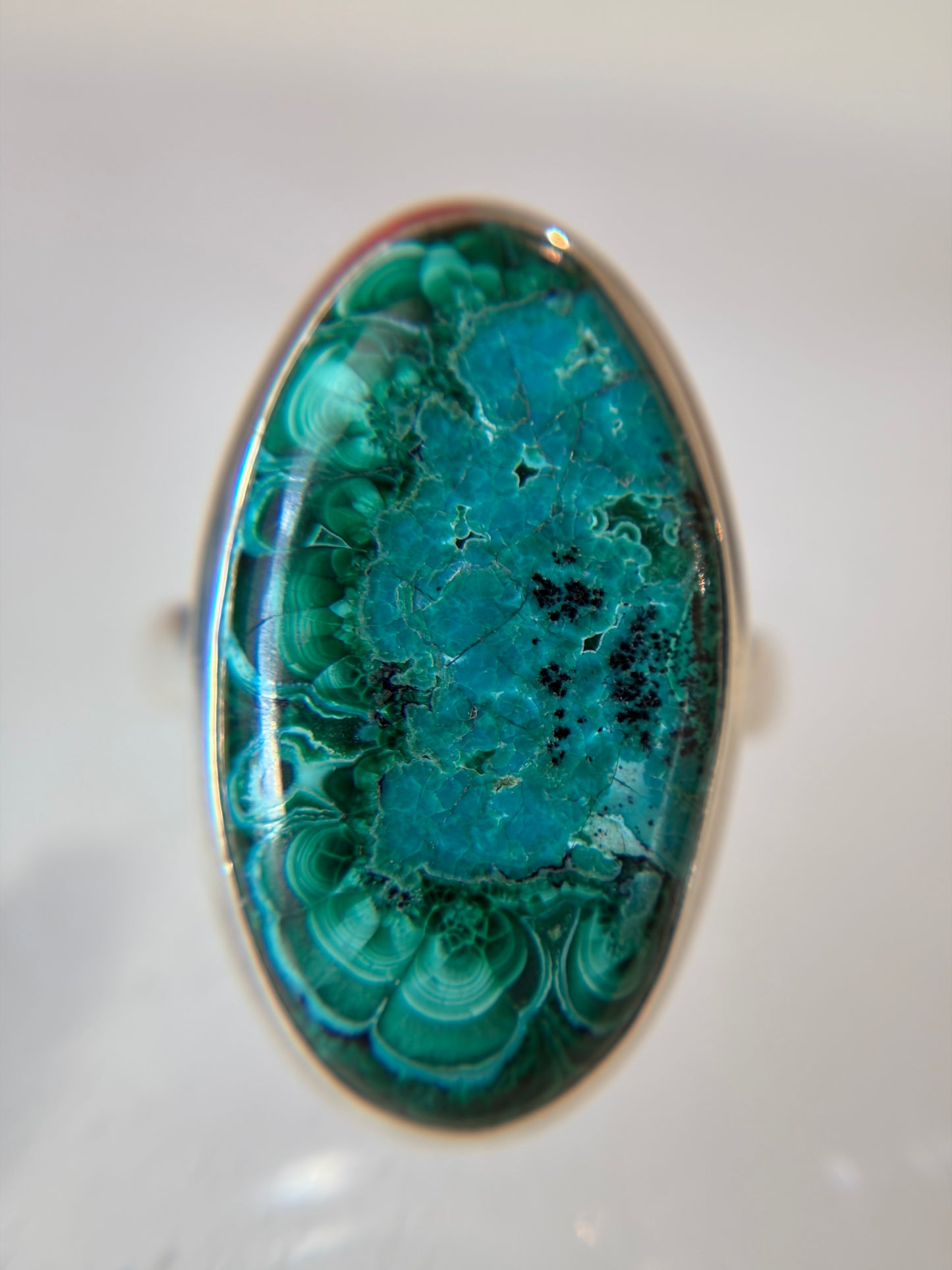 Malachite and Chrysocolla Ring Size 11 Sterling Silver