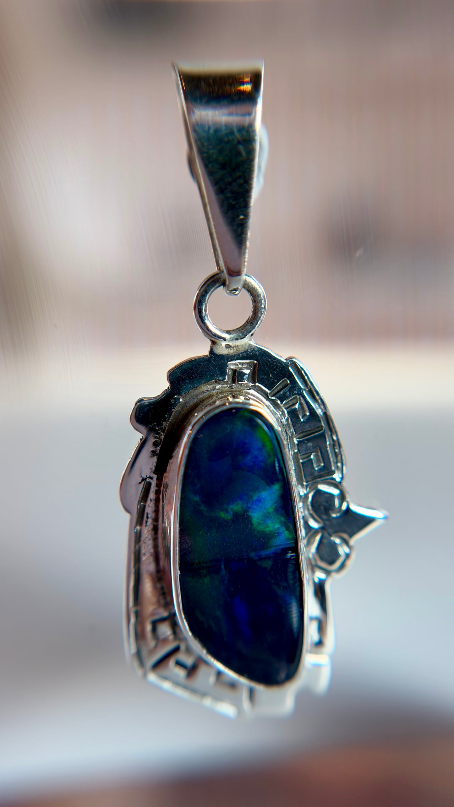 Black Opal Necklace Pendant - .925 Sterling Silver