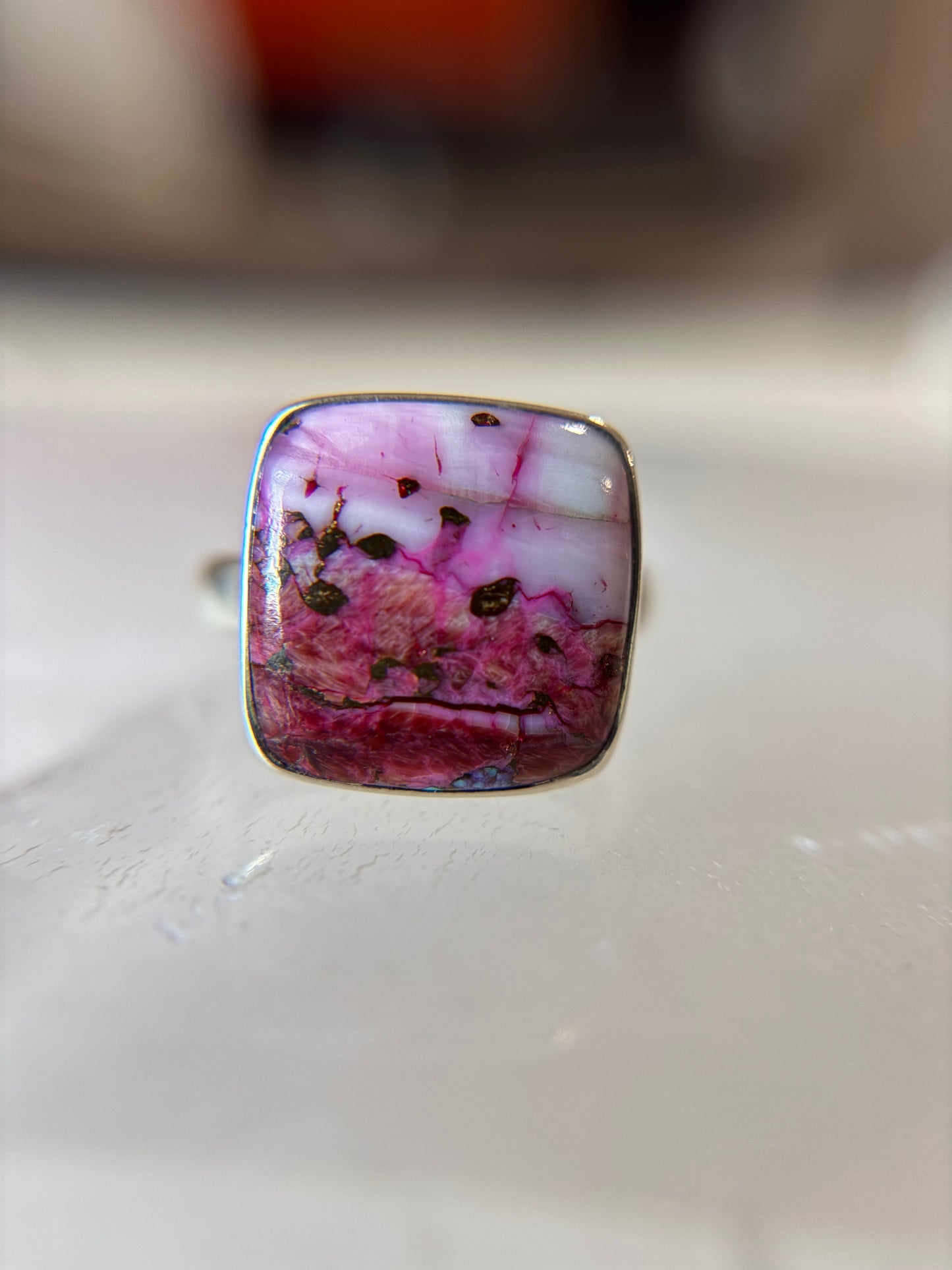 Pink Dahlia Ring Size 9 Sterling Silver