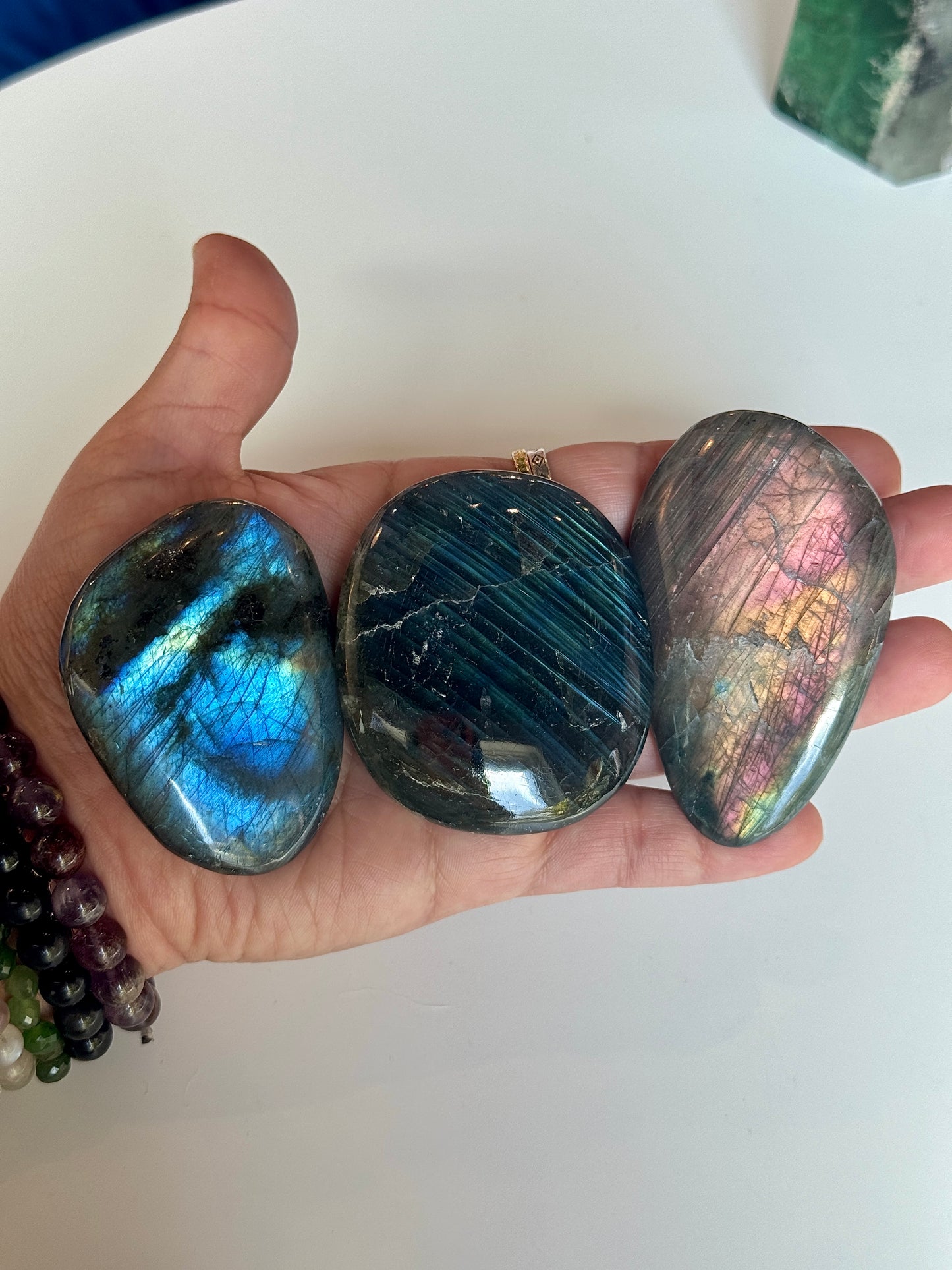High Flash Polished Labradorite Palm Stones