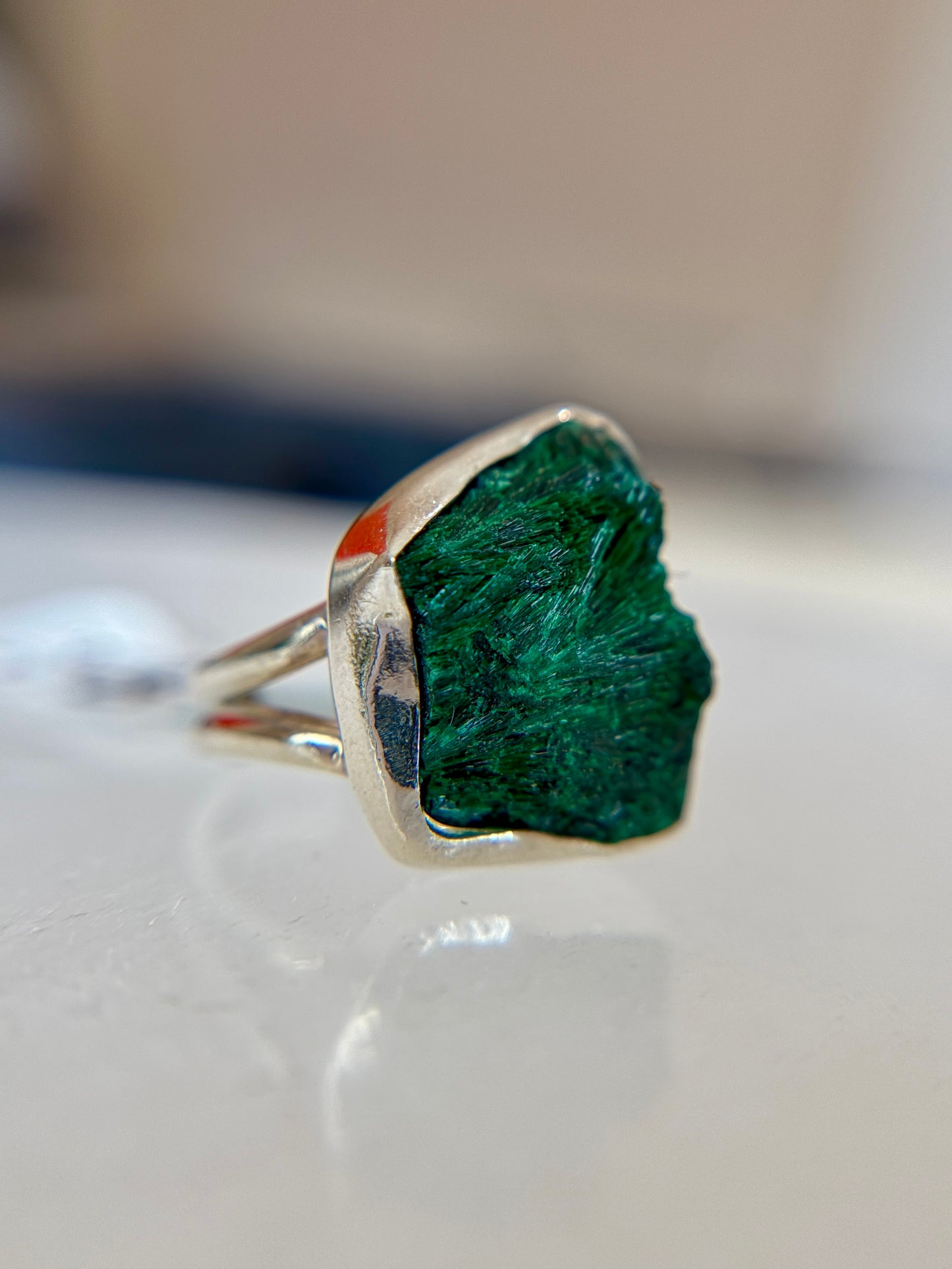 Malachite Druzy Sterling Silver Ring Size 5