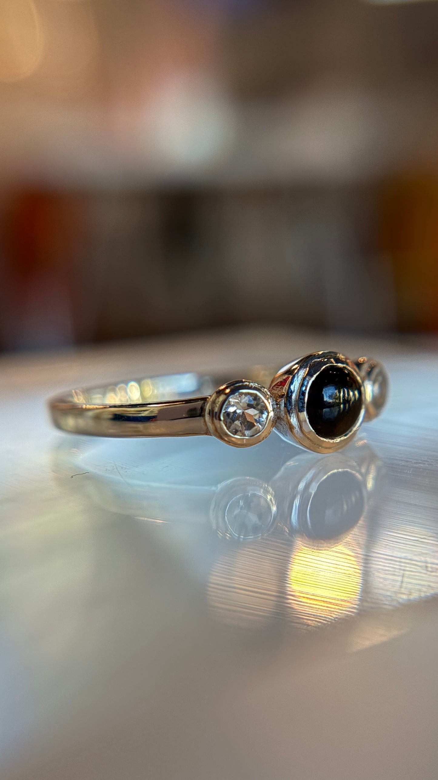Sterling Silver Black Onyx and White Topaz Ring Size 9