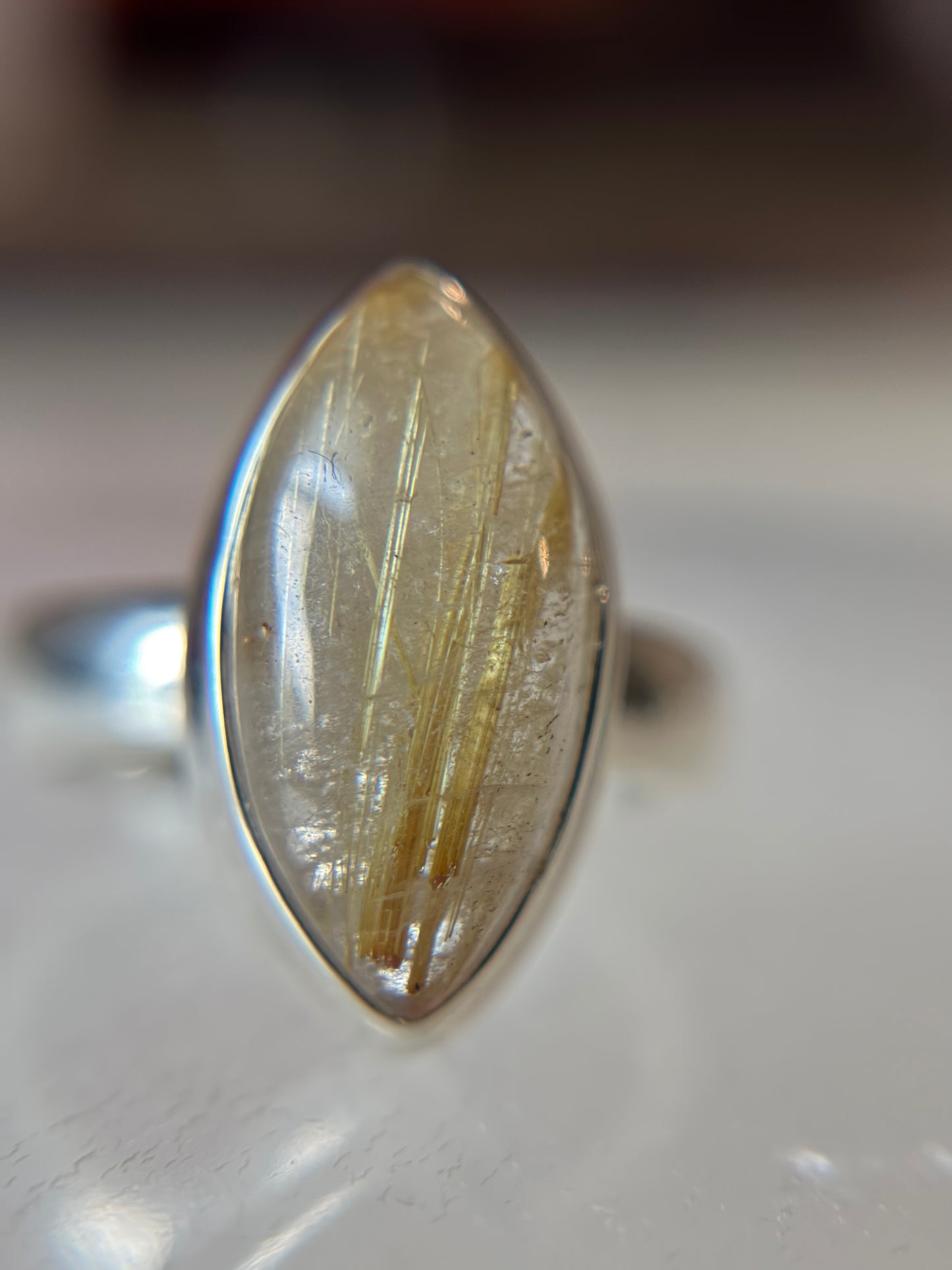 Gold Rutilated Quartz Ring Size 5 Sterling Silver