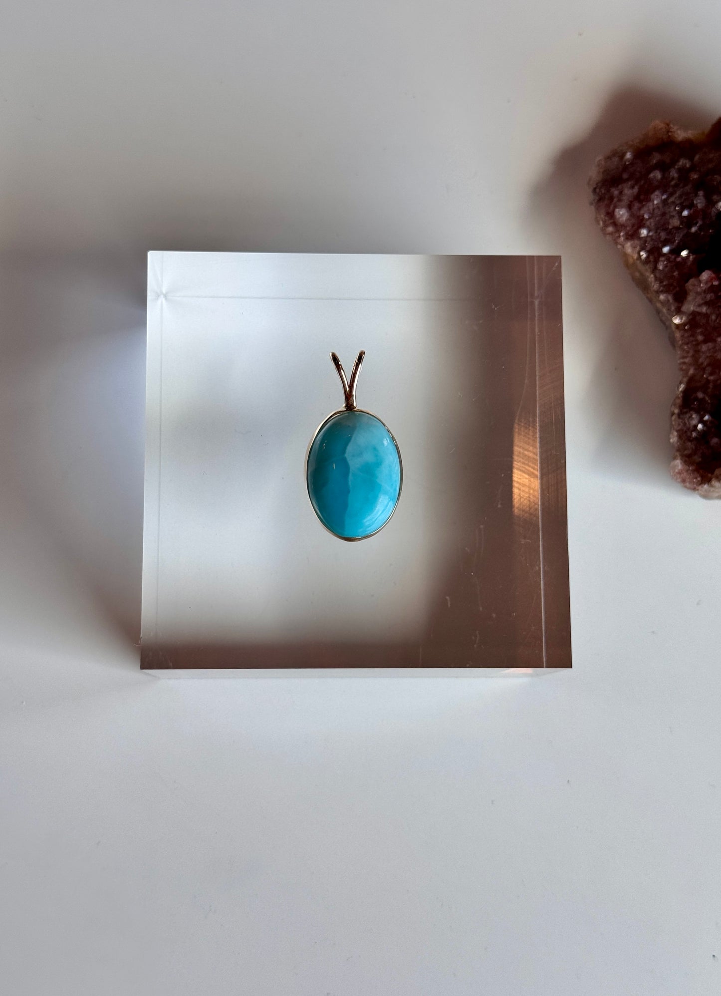 14k Solid Gold Larimar Necklace Pendant