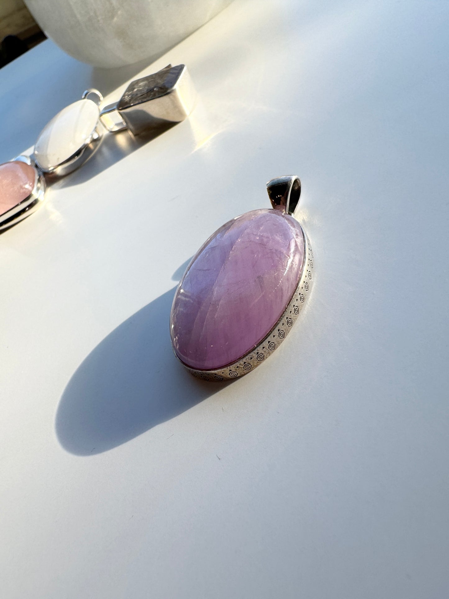 Oval sterling silver Kunzite Necklace Pendant