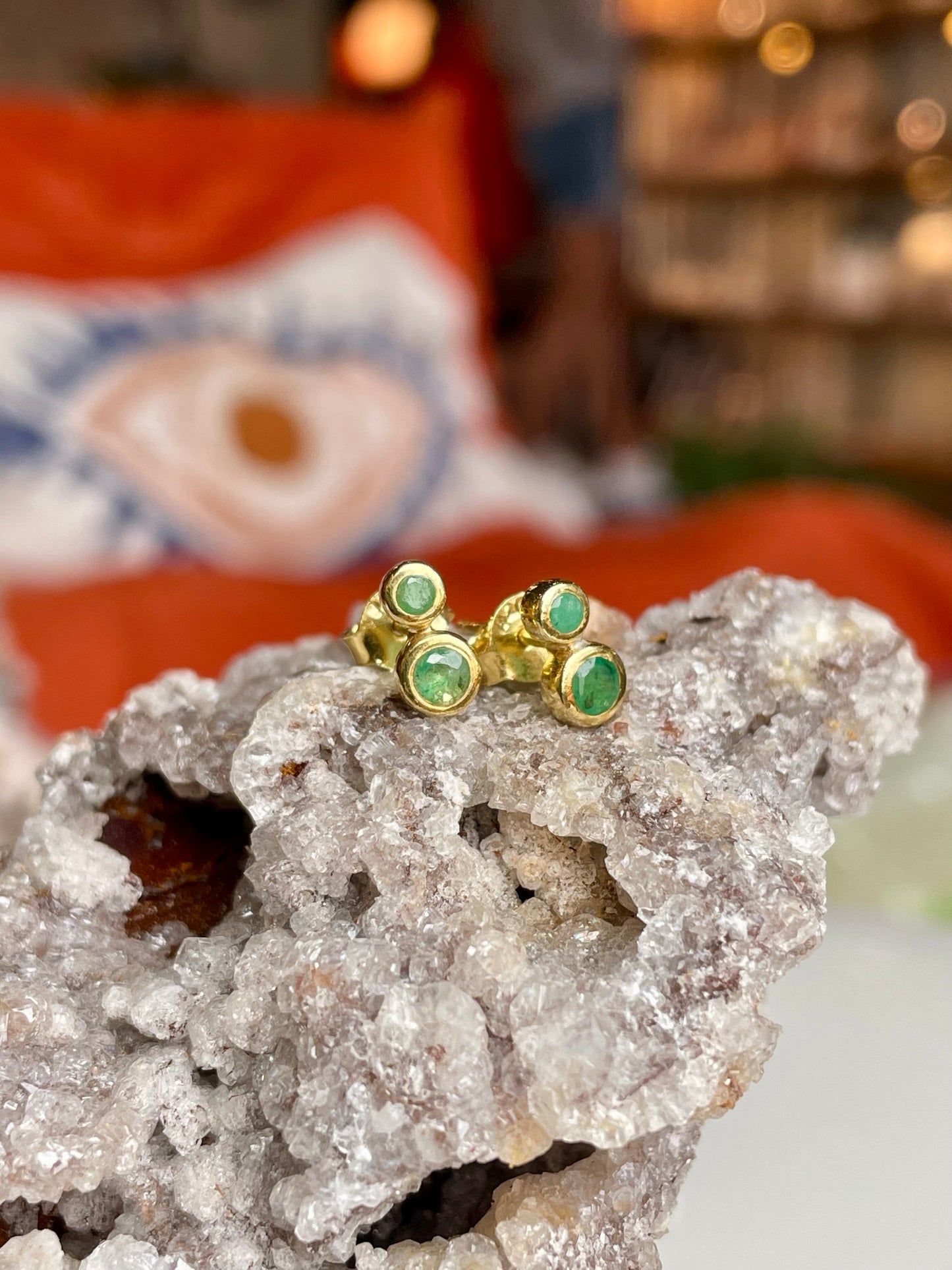 Colombian Emerald Vermeil Gold Earrings - VGEM101