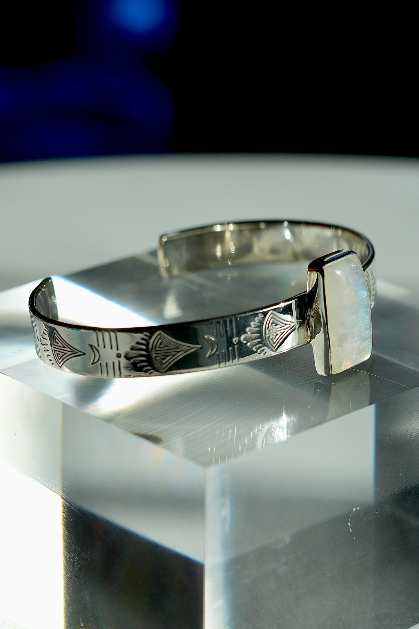 Sterling Silver Rainbow Moonstone Cuff