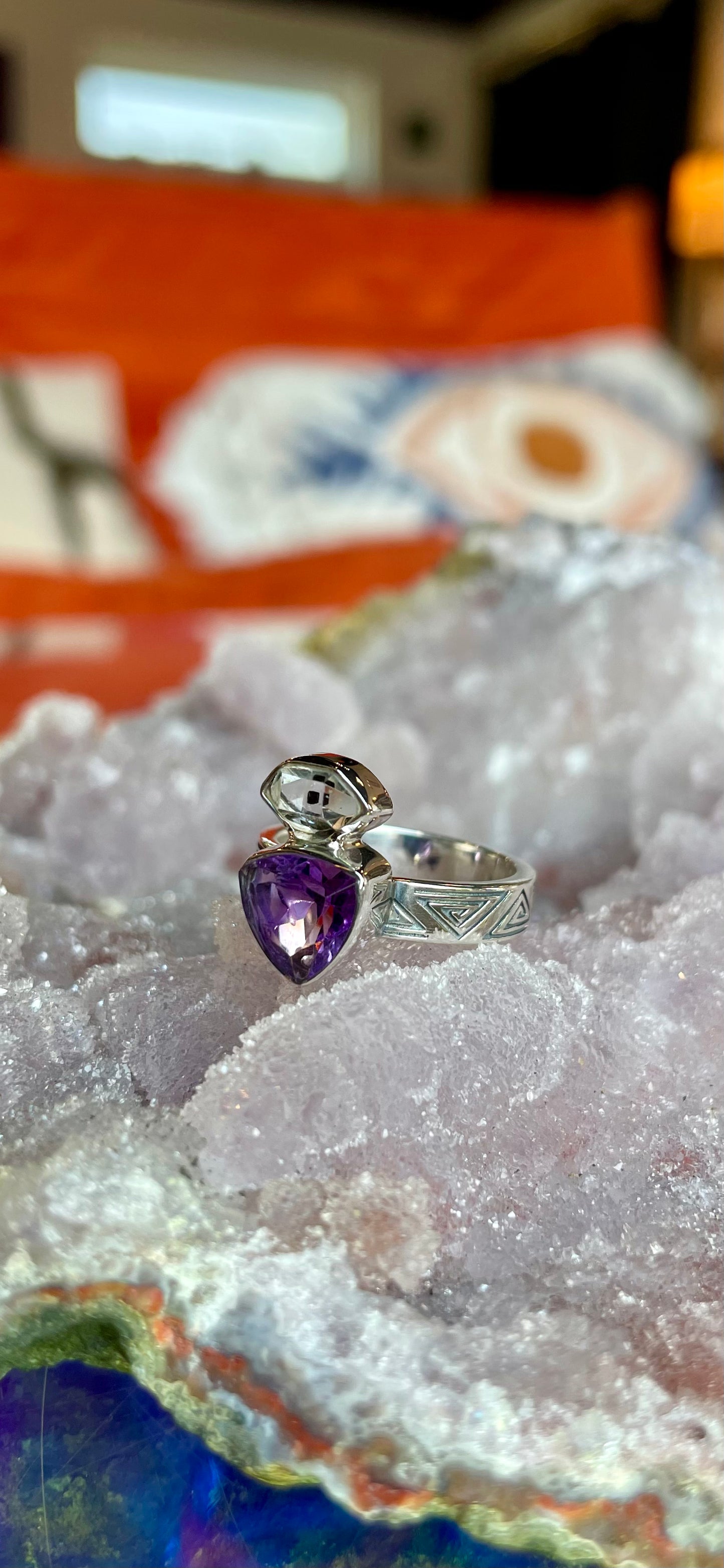 Amethyst and Herkimer Diamond Ring - Sterling Silver size 6 #1077