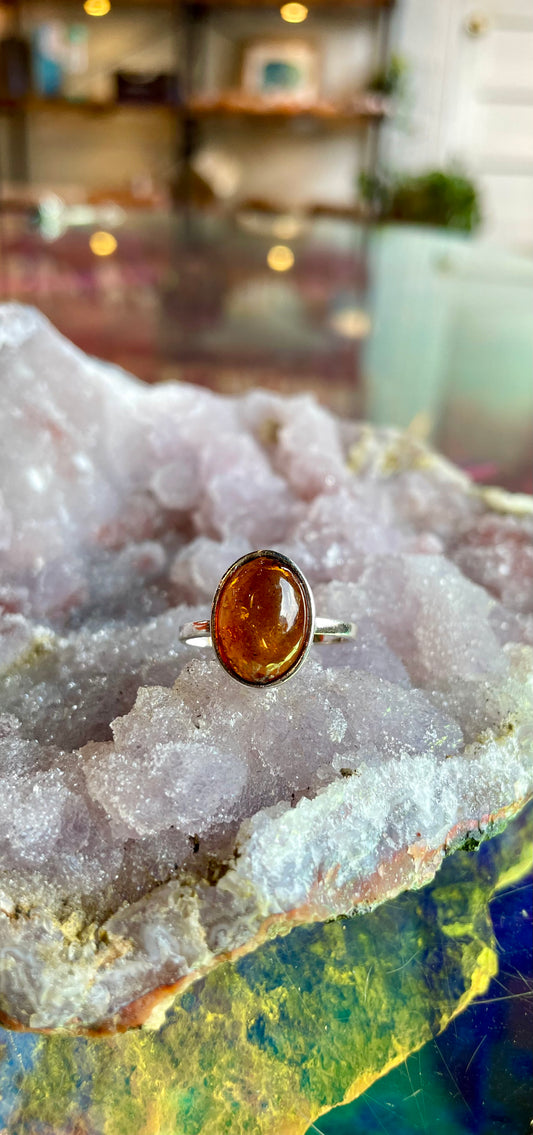 Baltic Amber Sterling Silver Ring Size 9