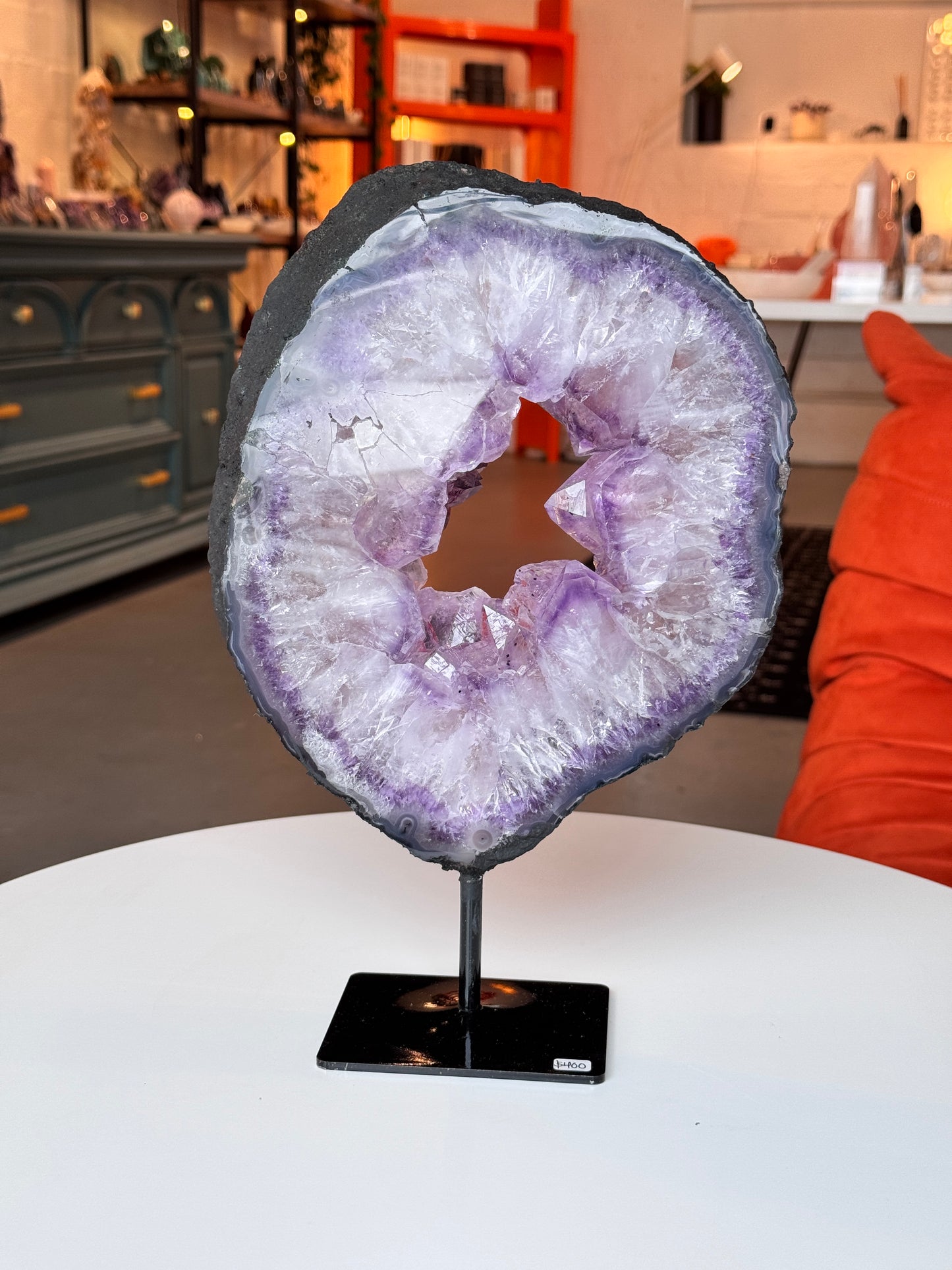 Amethyst Sliced Geode Portal on Stand