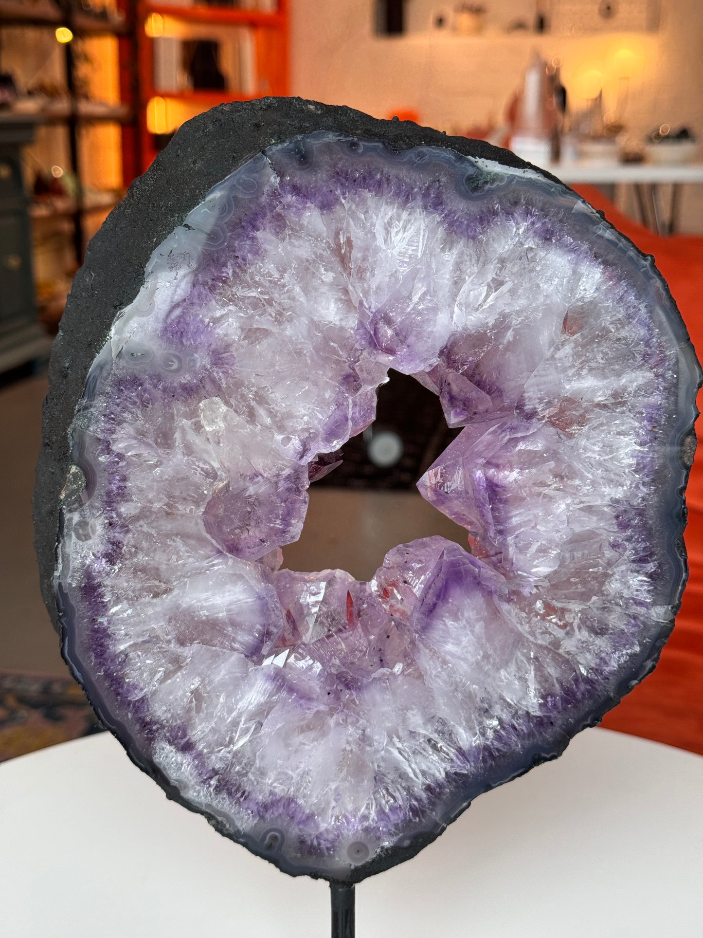 Amethyst Sliced Geode Portal on Stand