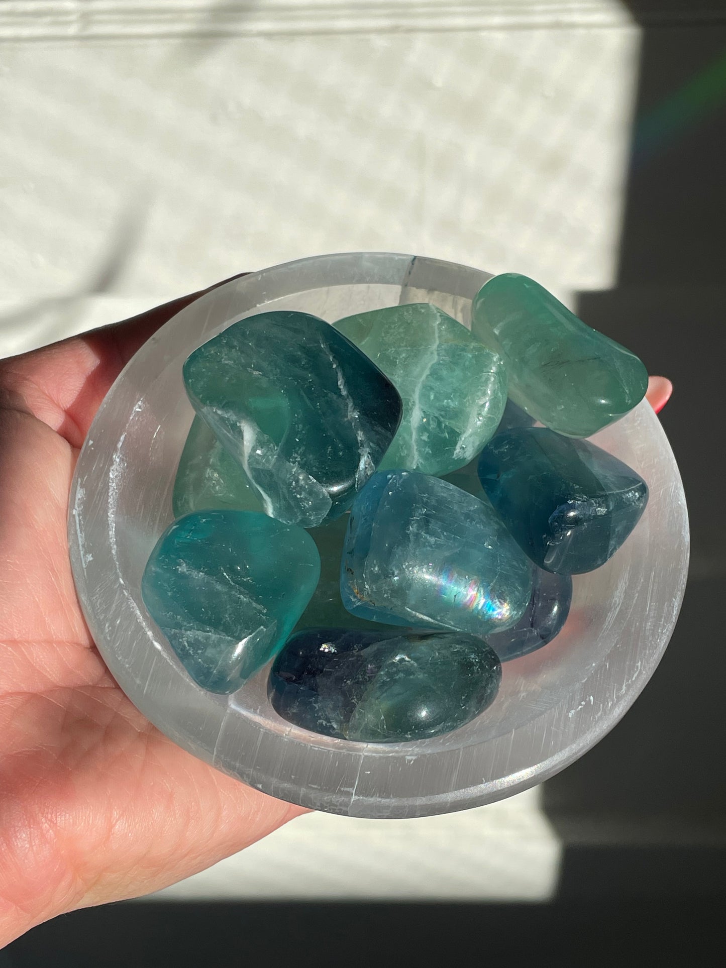 High Grade Medium Rainbow Fluorite Tumbled Crystal