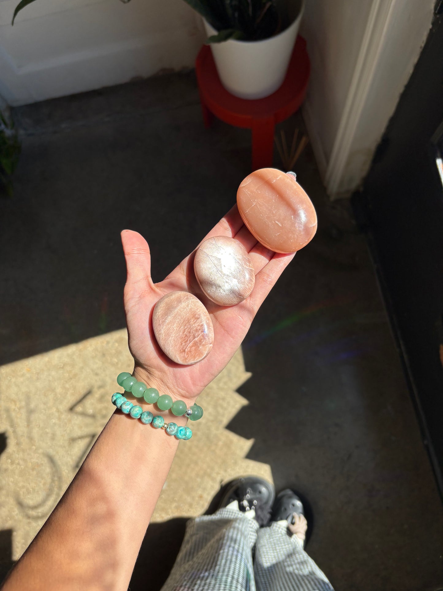 Sun & Peach Moonstone Palm Stone