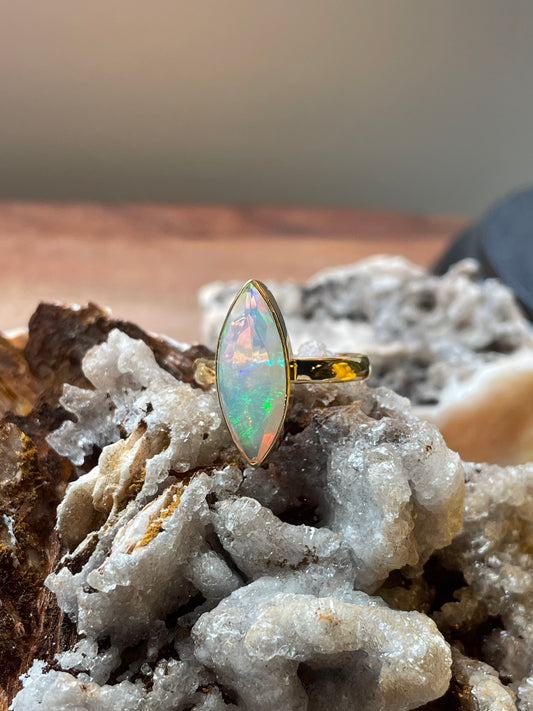 Ethiopian Water Opal Ring - Size 10 - Vermeil Gold - 1003