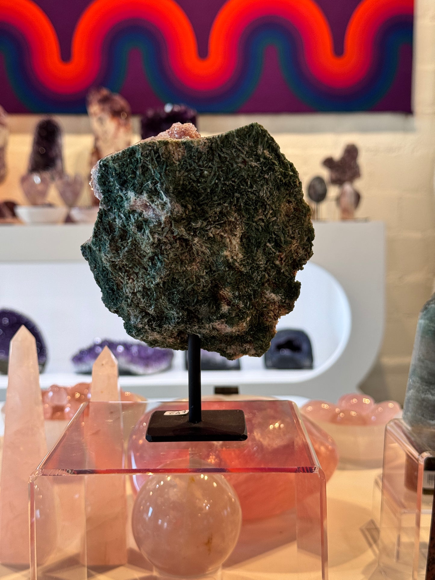 Pink Amethyst Freeform Slab on a stand