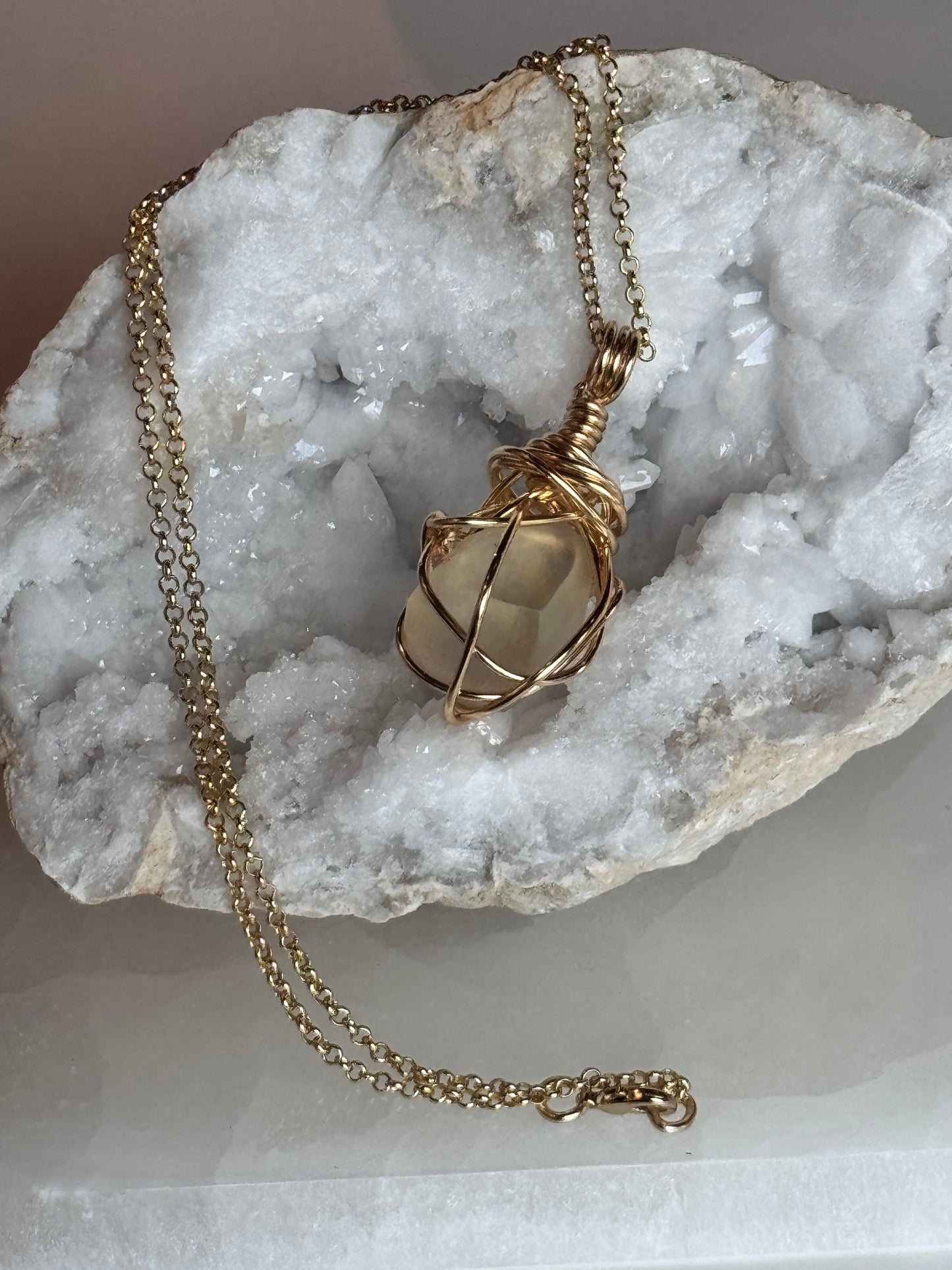 Libyan Dessert Glass Gold Plated Copper Wire Wrapped Necklace