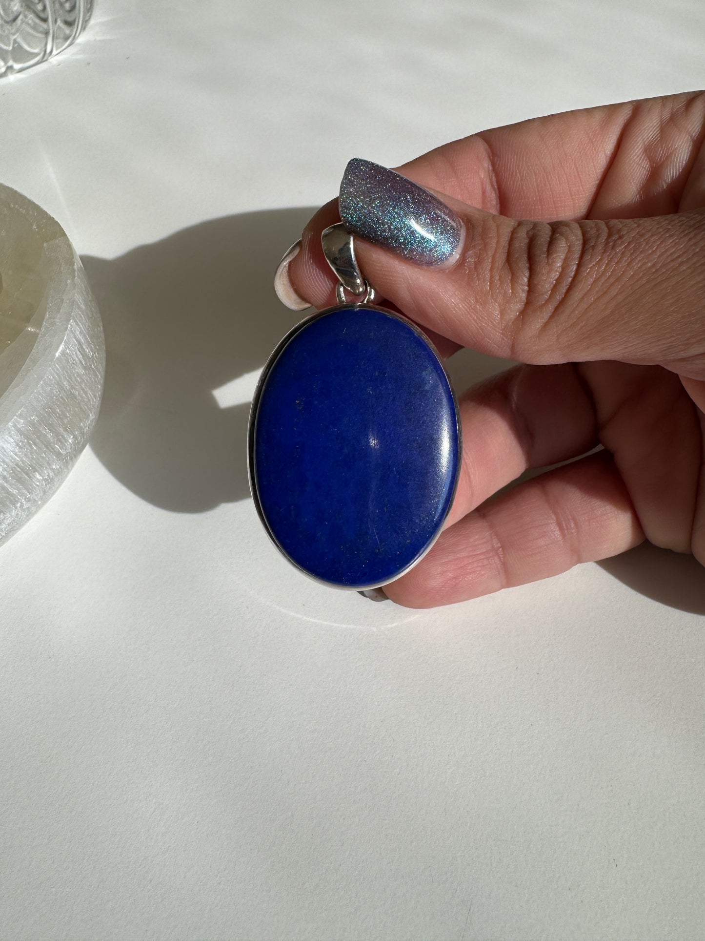 Large Oval Lapis Lazuli Necklace Pendant - Sterling Silver .925