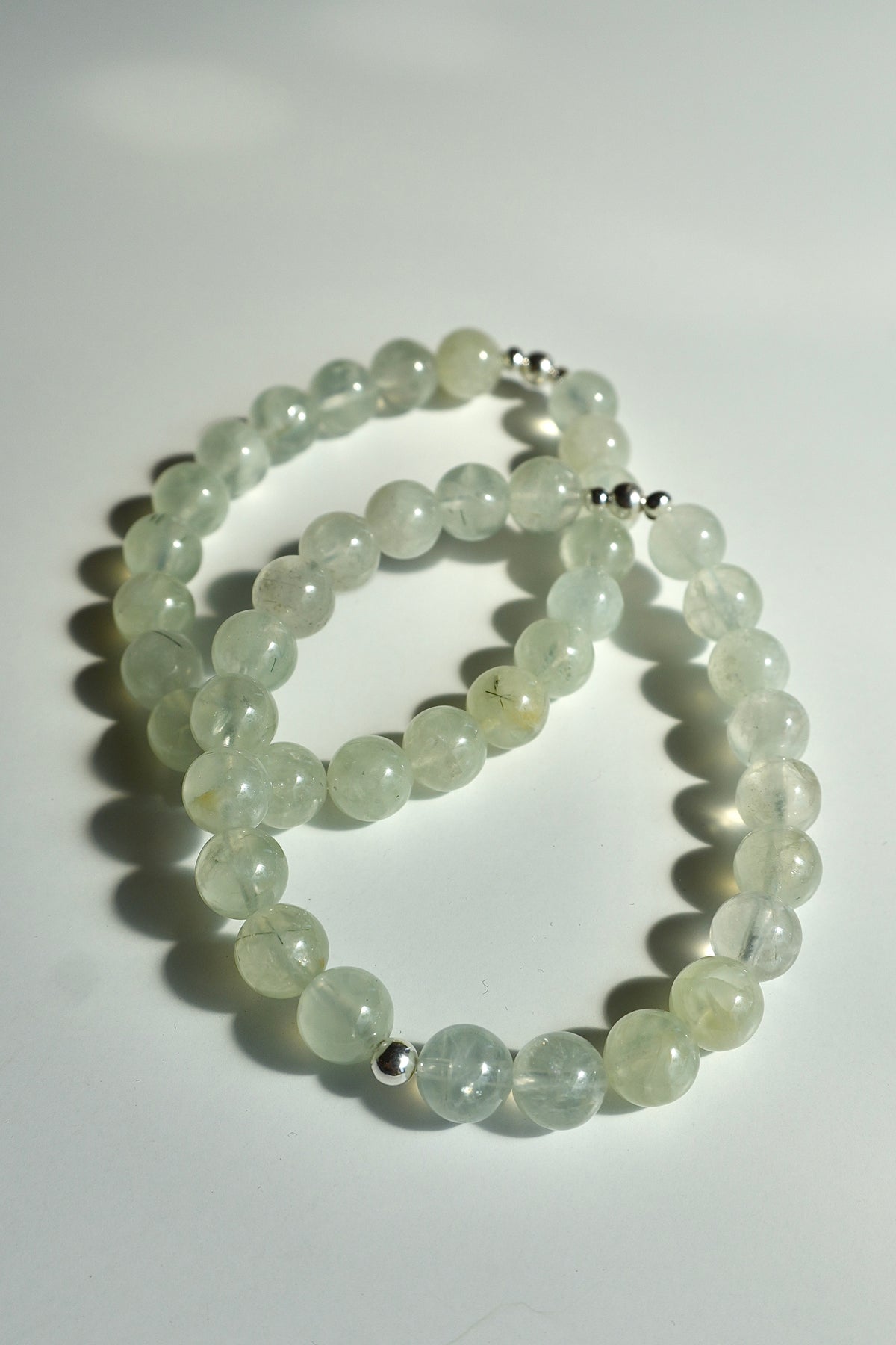 Prehnite bracelets 8mm sterling silver