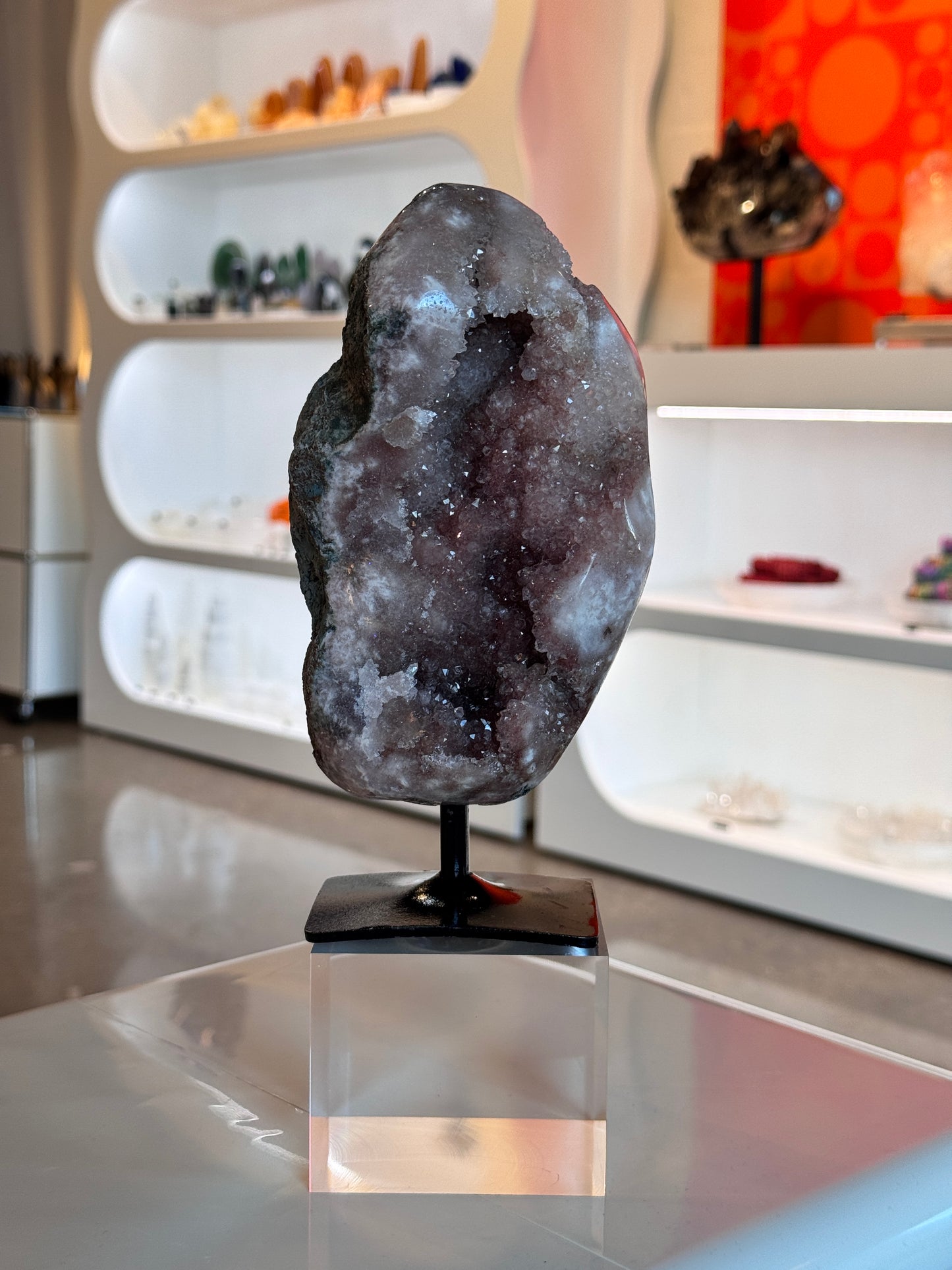 Pink Amethyst Freeform with on a stand