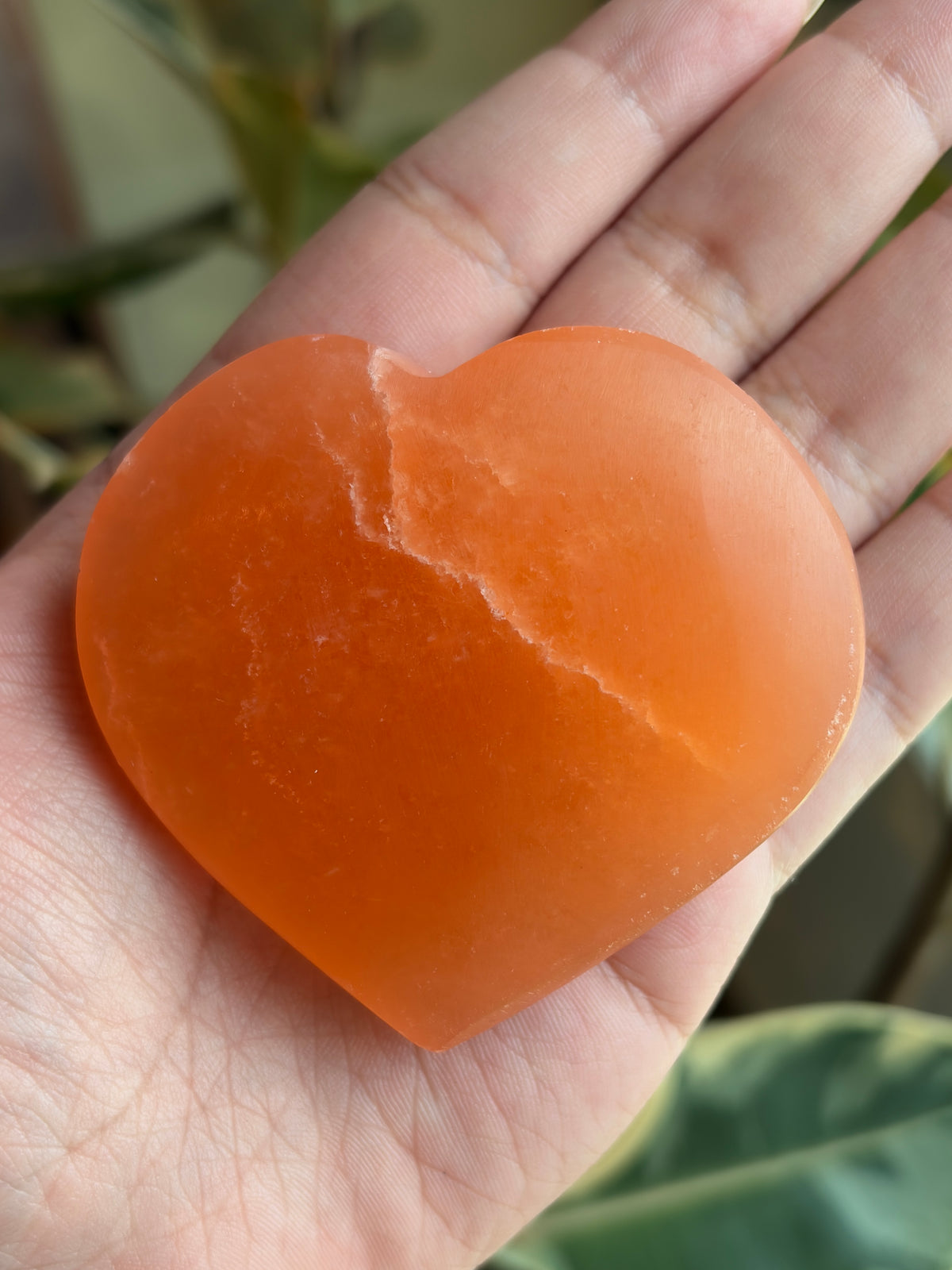 Peach Selenite Heart Palm Stone