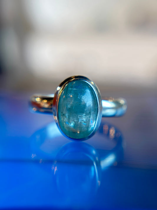Aqua Kyanite Ring Size 9 Sterling Silver