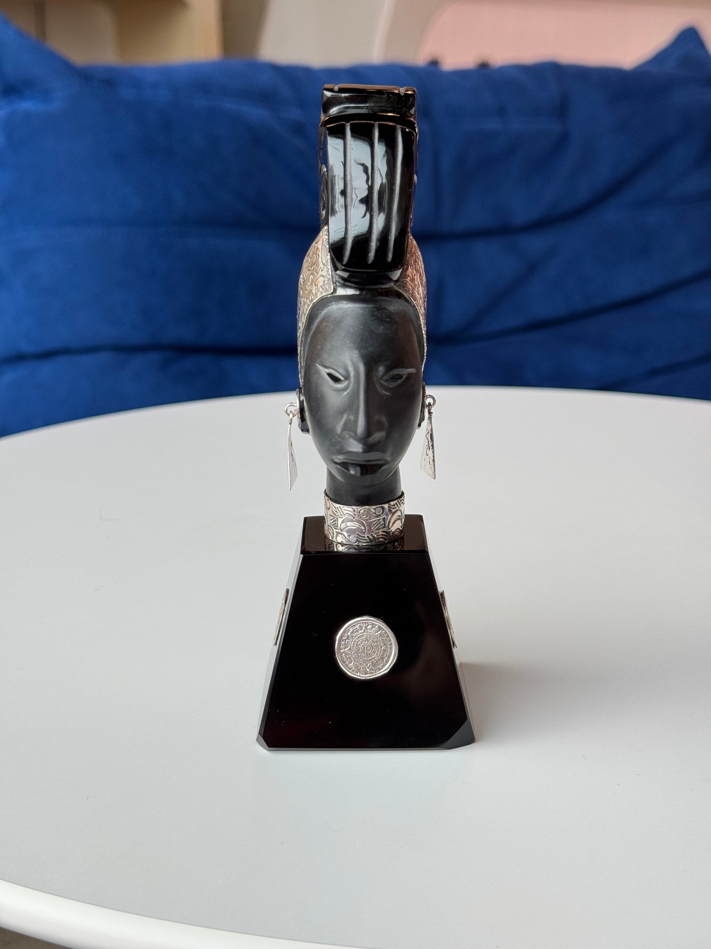 Pakal The Great | Obsidian Mayan Sculpture | 95% Silver
